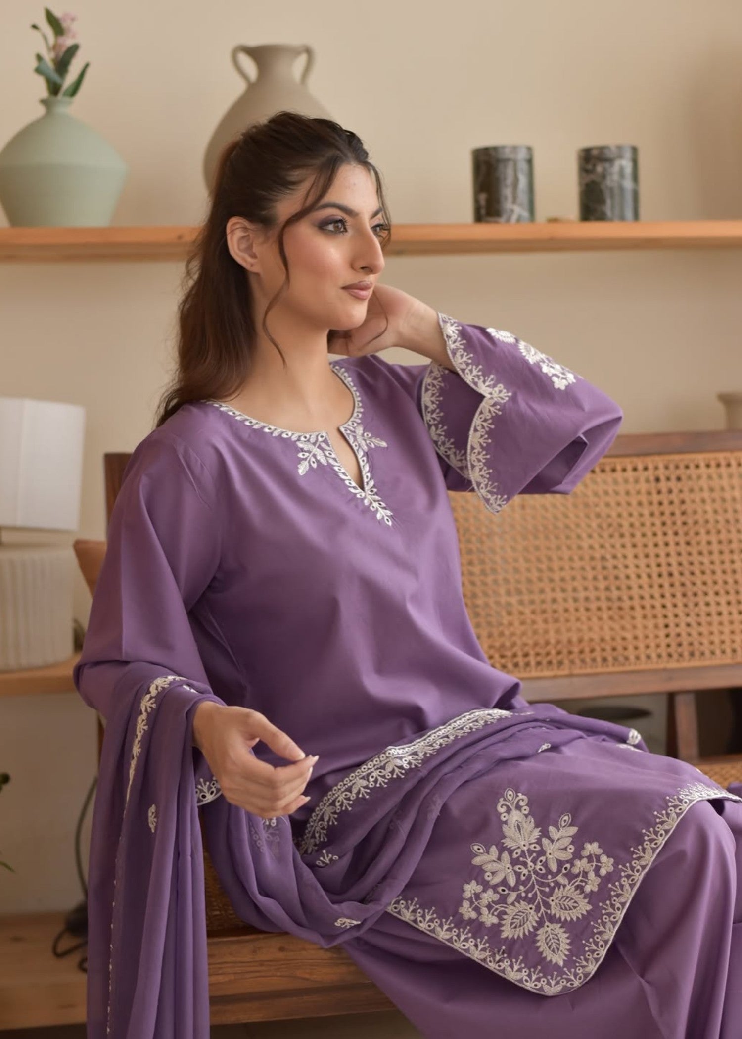 cotton Kurta Set in Electric purple