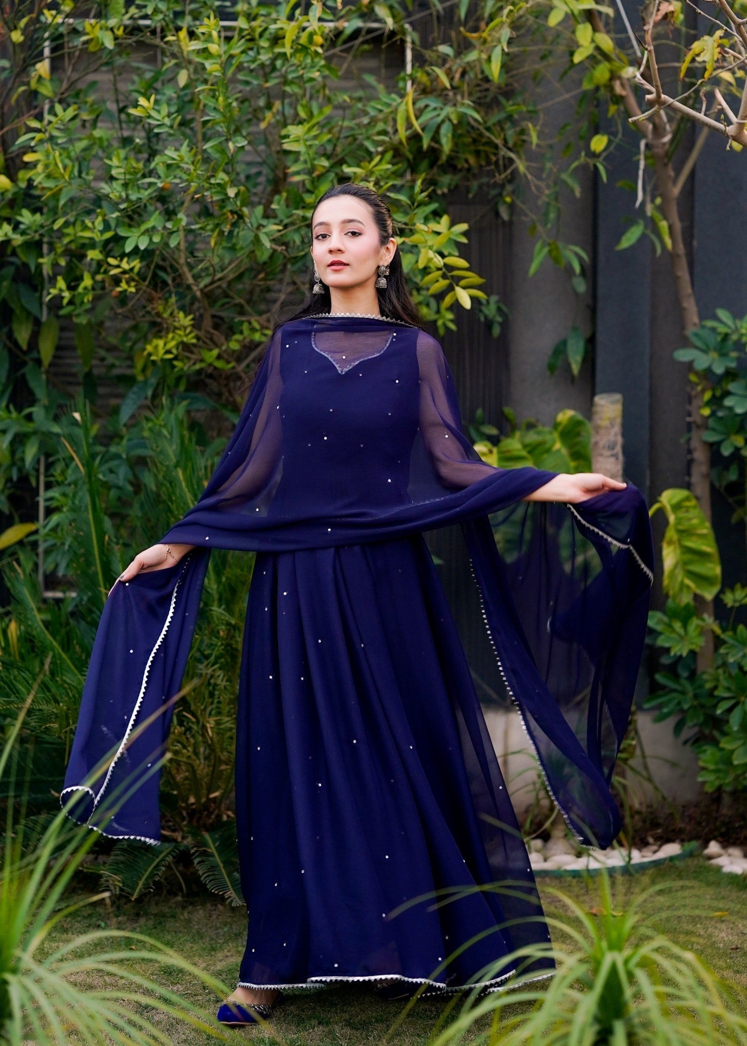 bemberg crinkle chiffon Maxi in Dark blue