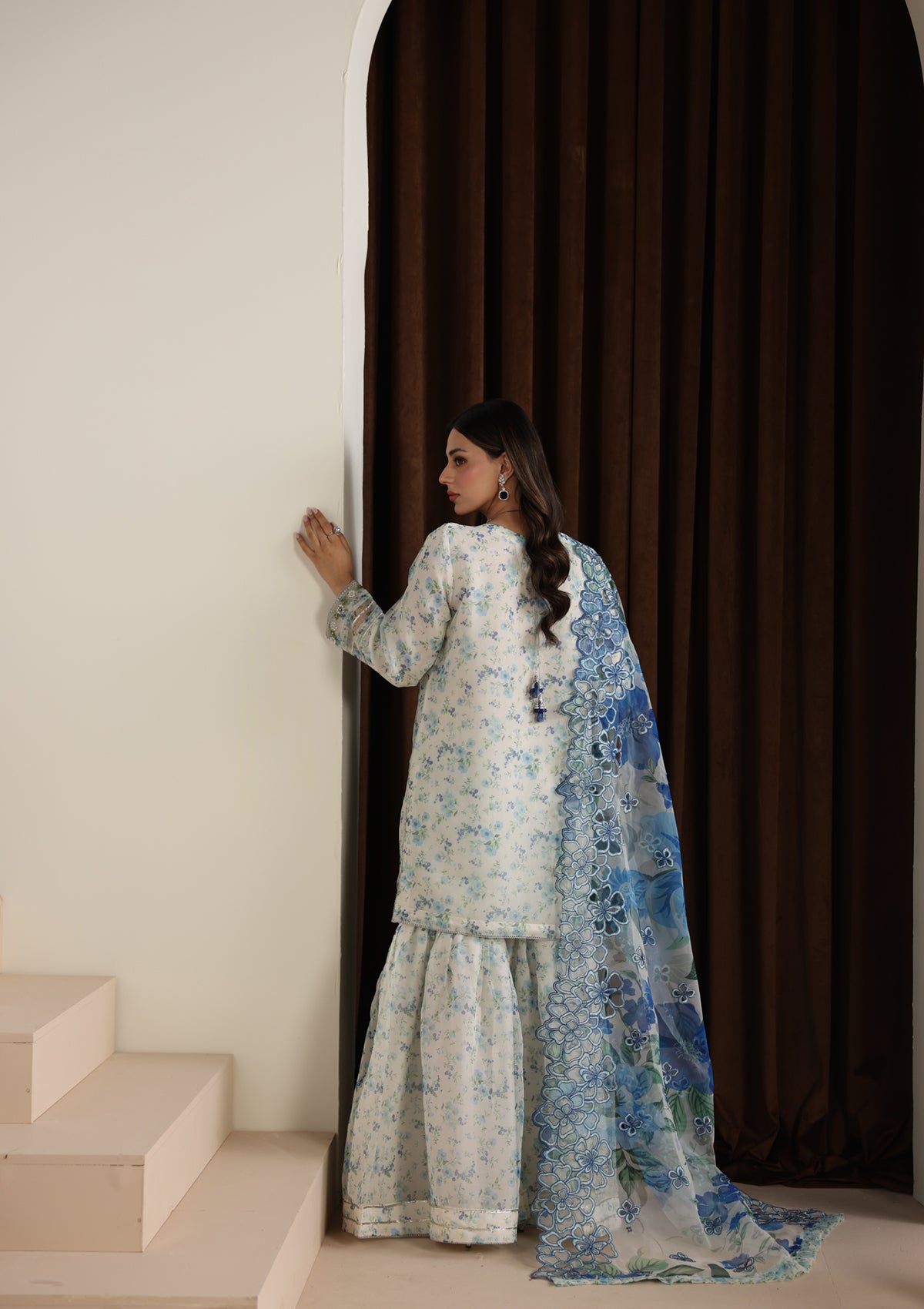 organza Kurta Set in Sky blue