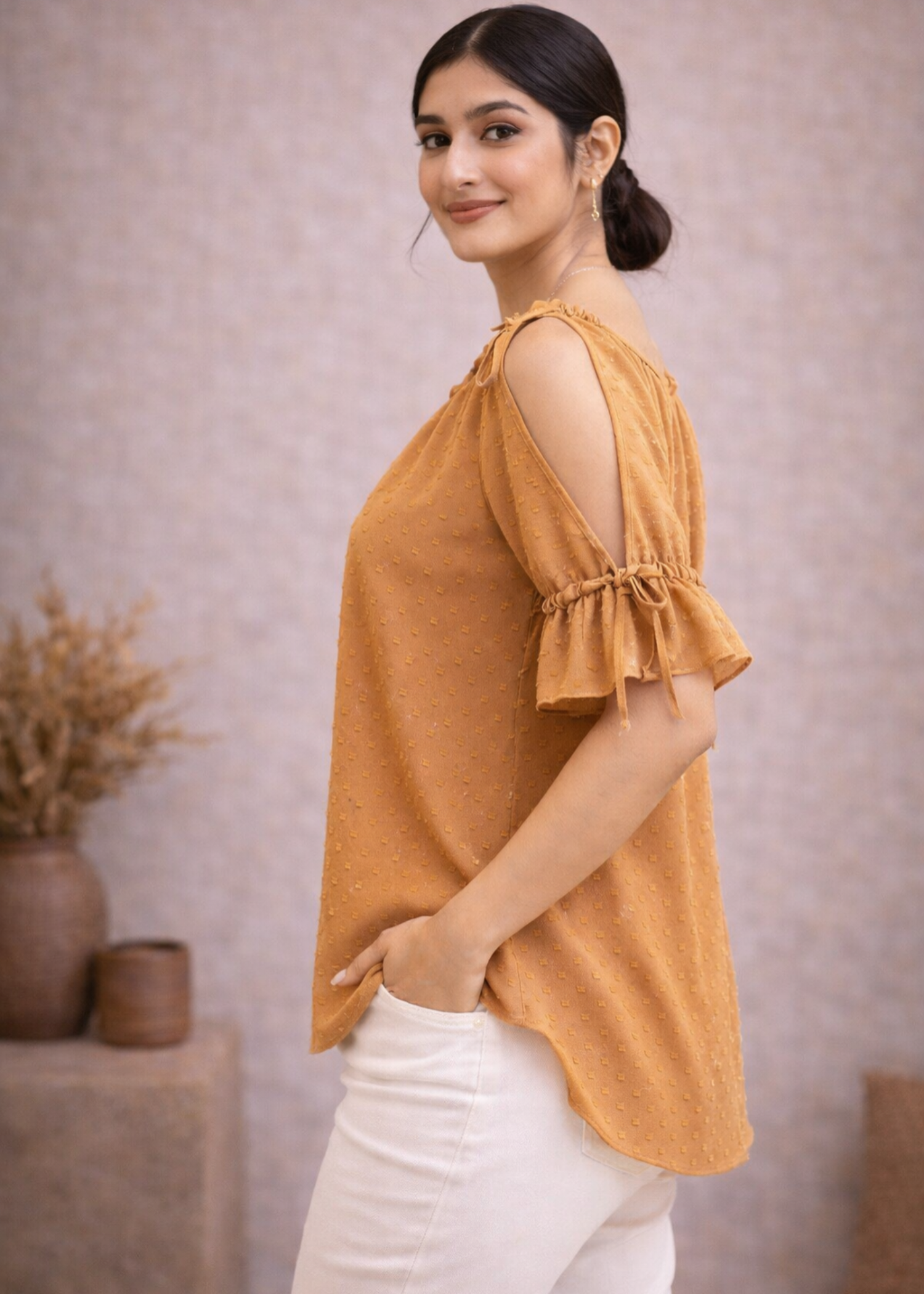 chiffon Top in Tan brown