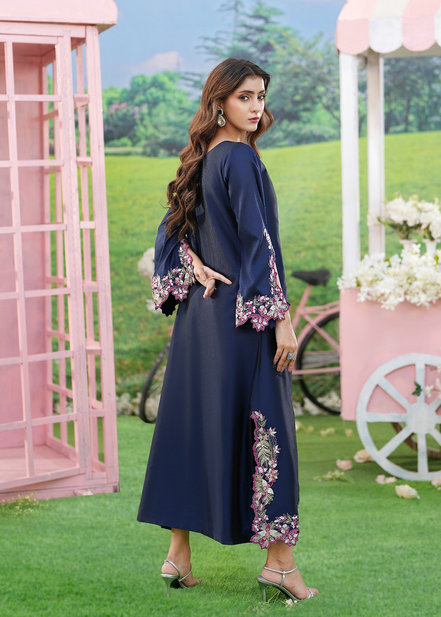 kattan silk Kaftan in Navy blue