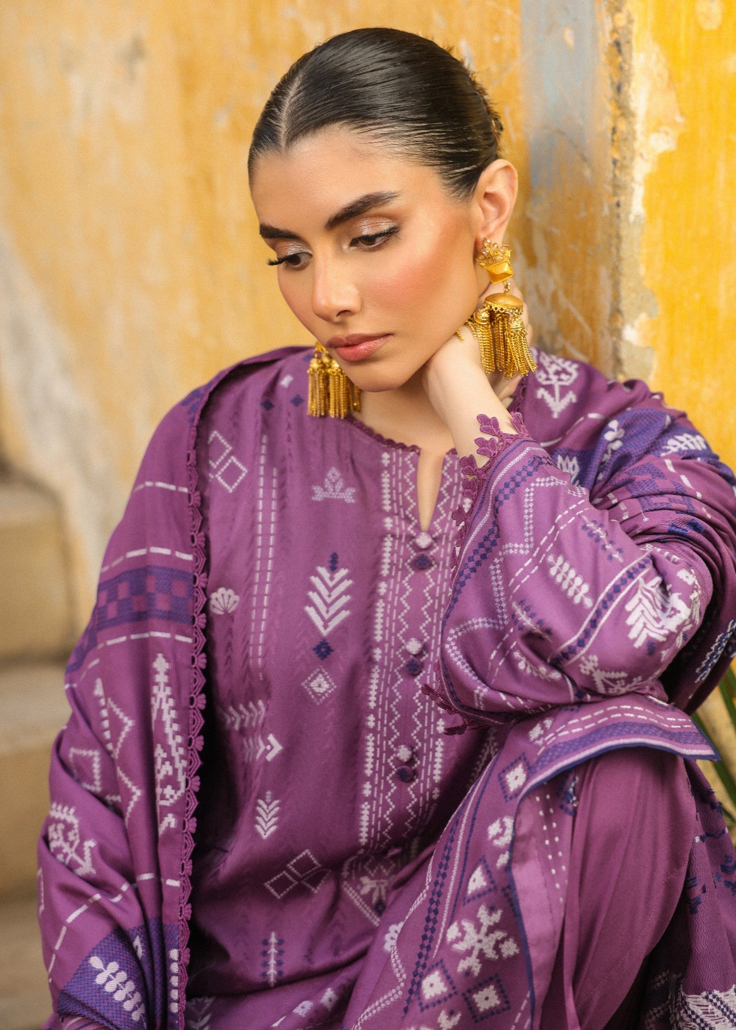 jacquard viscose Unstitched in Purple