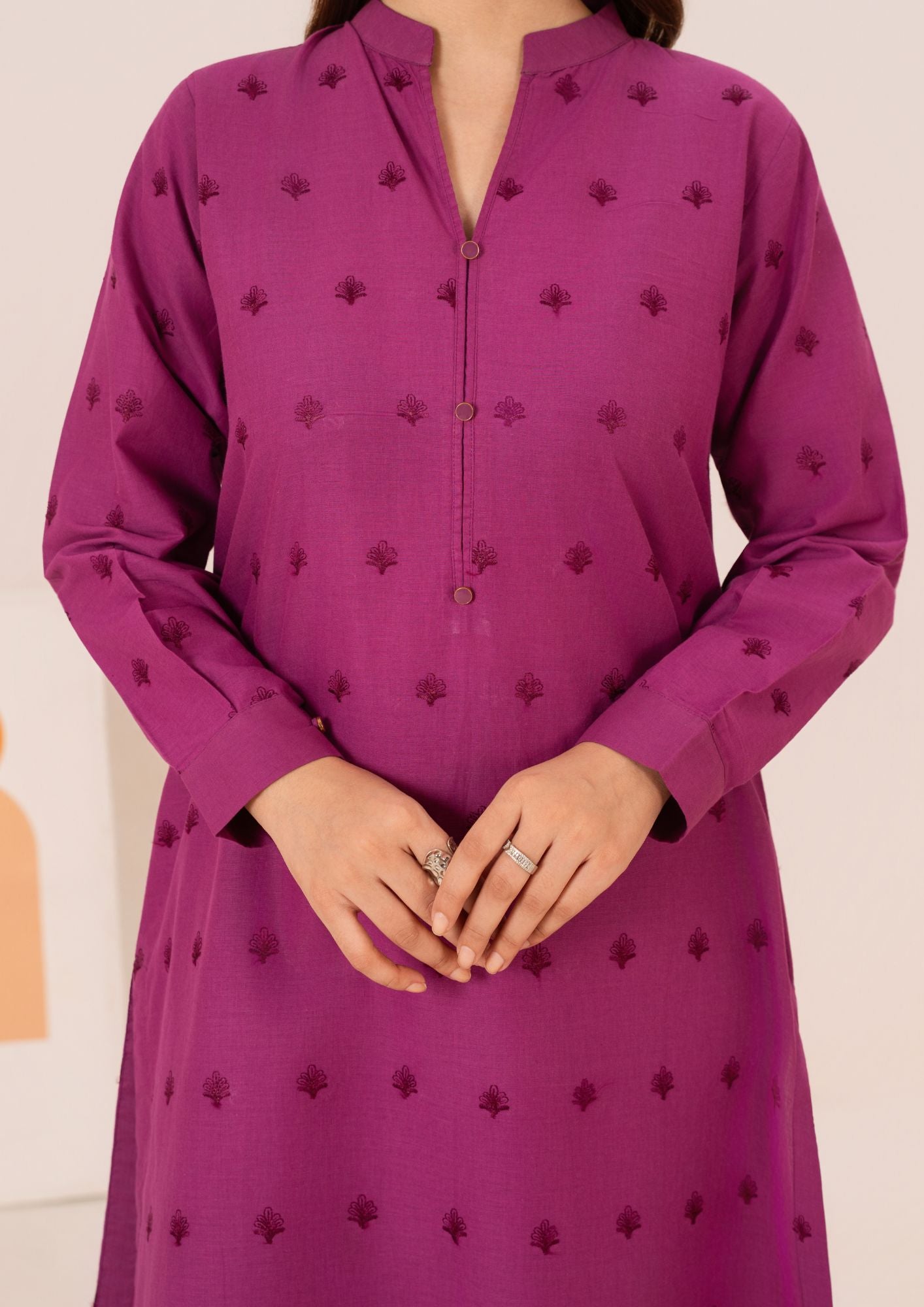cambric Kurta Set in Magenta haze