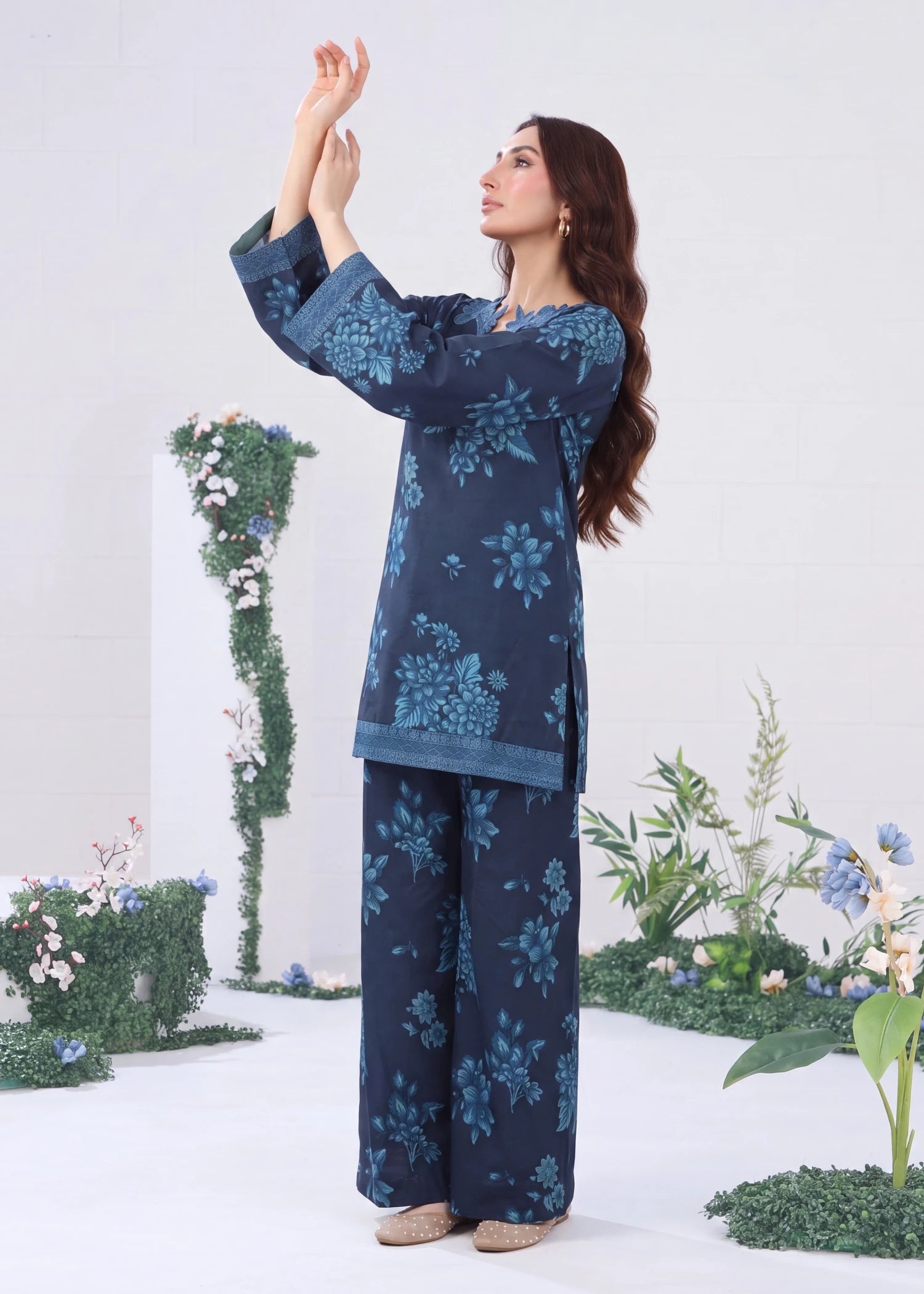 silk finish lawn Co Ord Sets in Yale blue