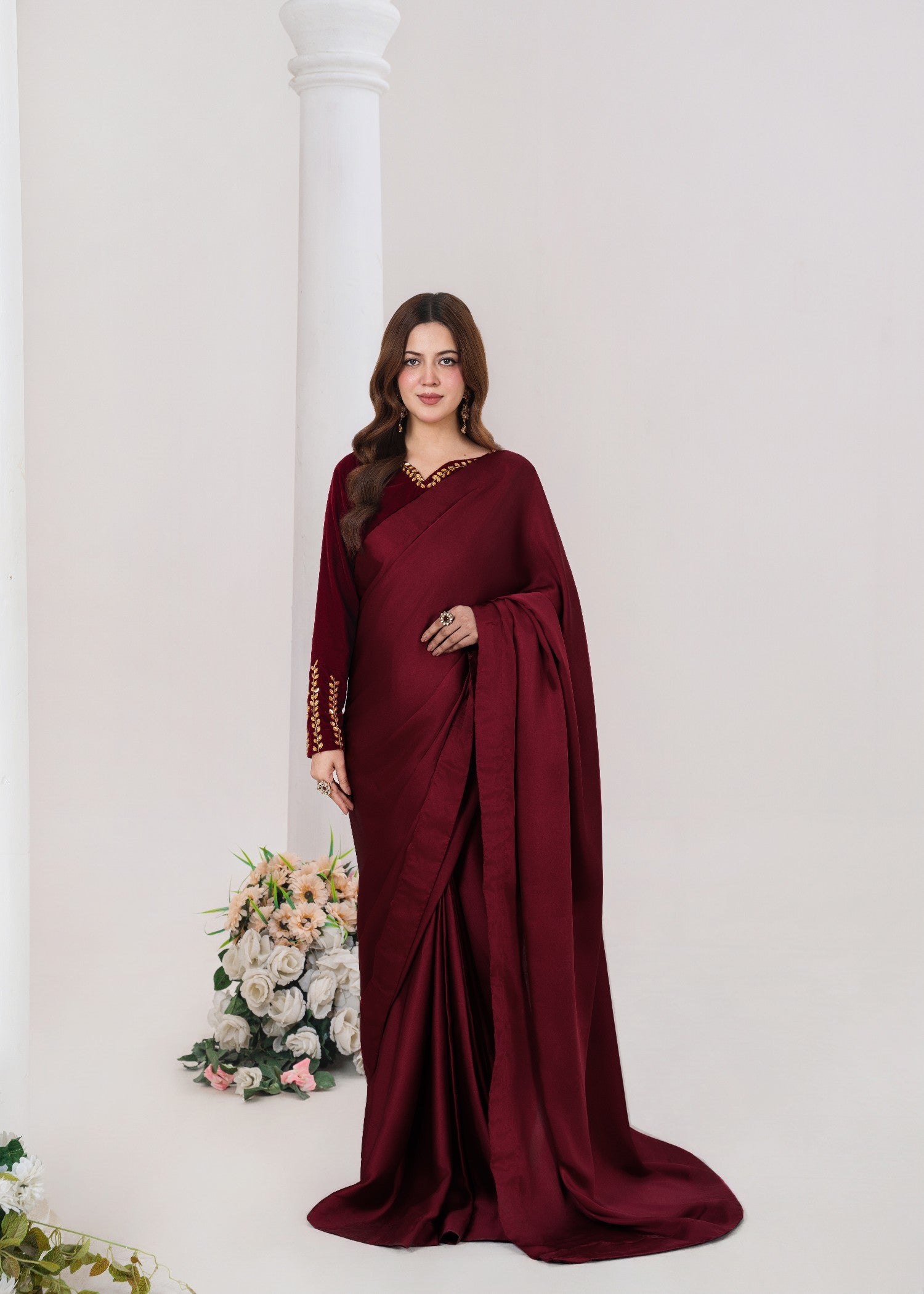 chinese micro velvet 9000 Saree in Maroon