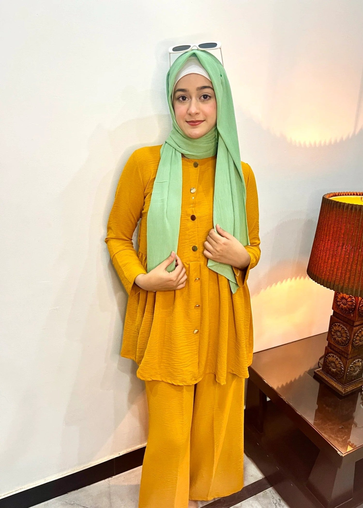 crepe Short Frock in Mari gold