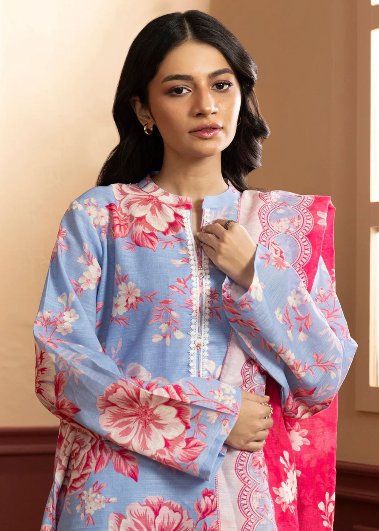 khaddar Kurta Set in Ice blue