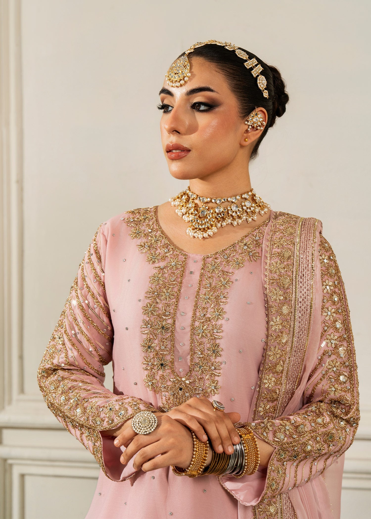 chiffon Kurta Set in Blush pink