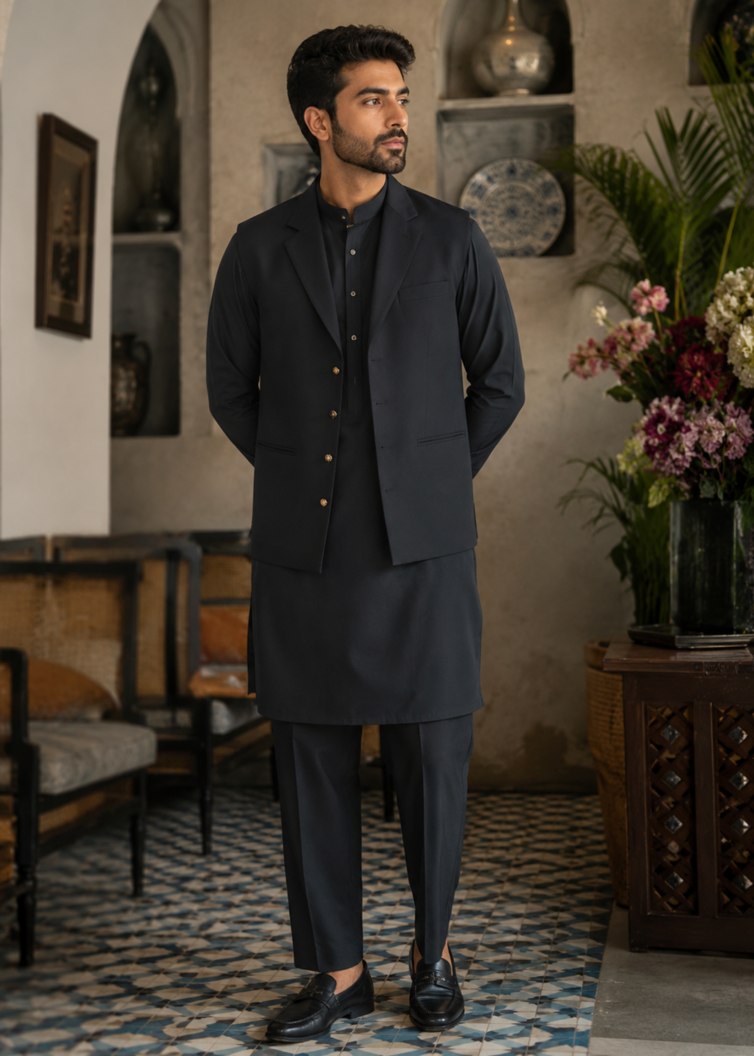 wash & wear Waistcoat in Prussian blue