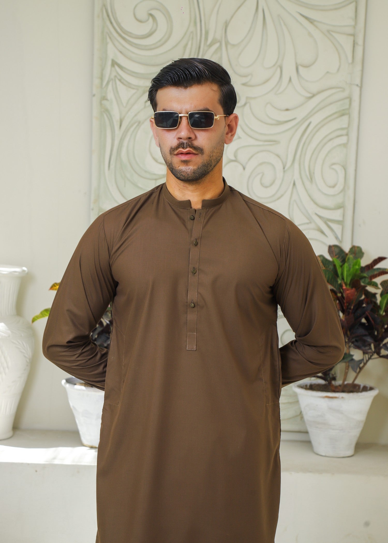 wash & wear Kurta Set in Oak brown