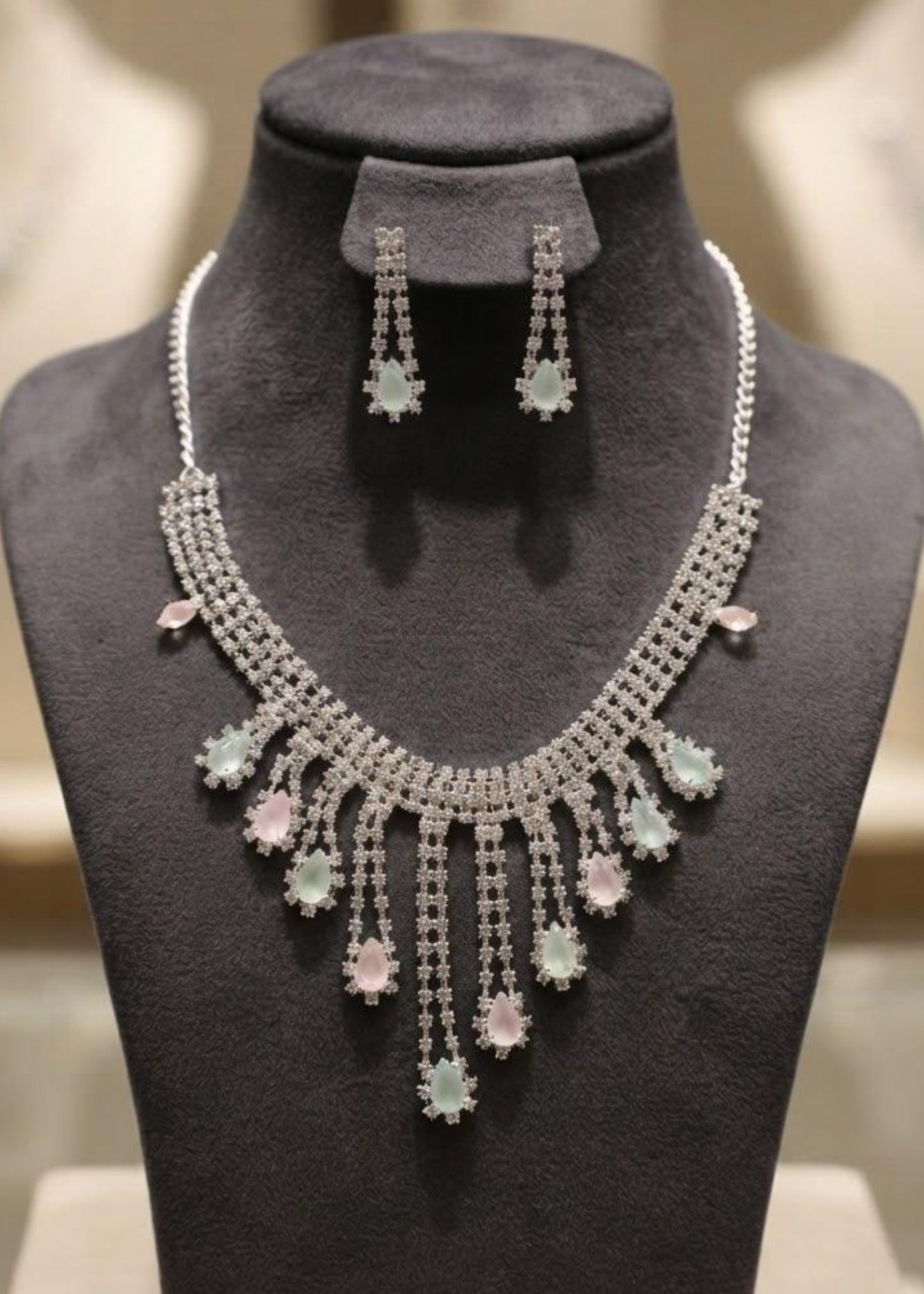Jewelry Set in Tea rose pink, silver, mint green Color by - Trendy Women Jewelry Set BKN2534