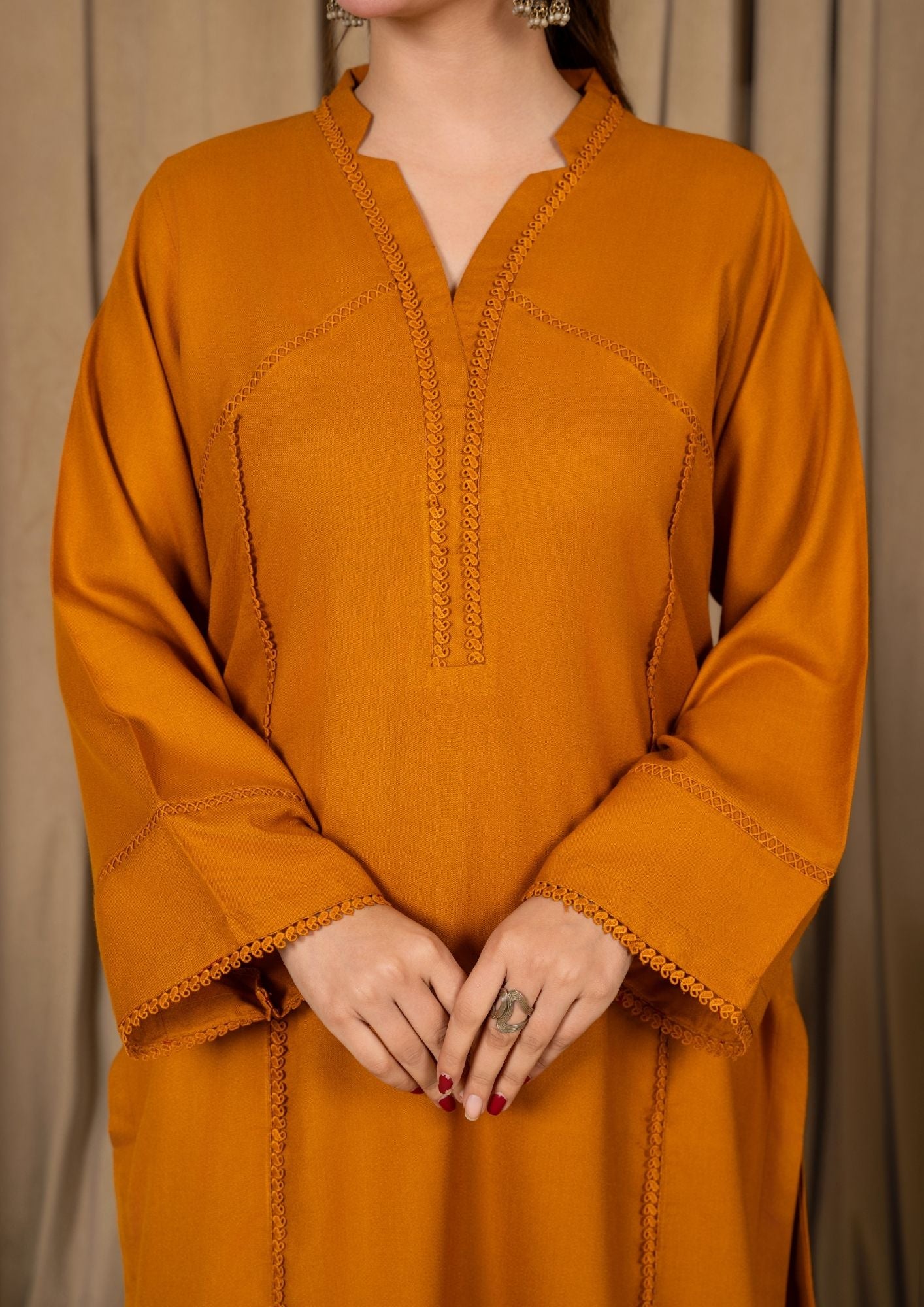 dhanak wool Kurta Set in Mustard