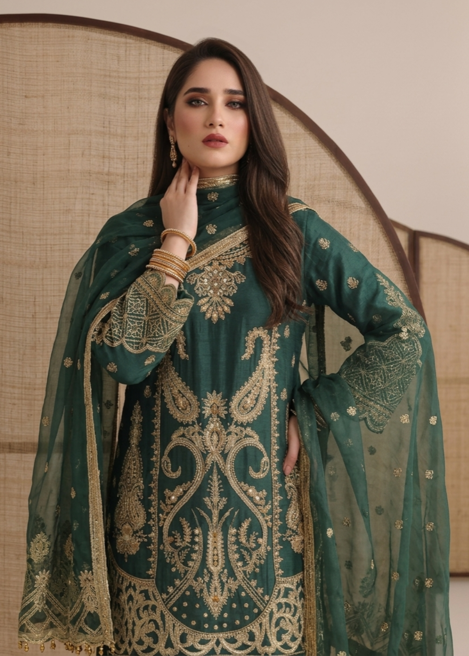 organza Gharara in Teal