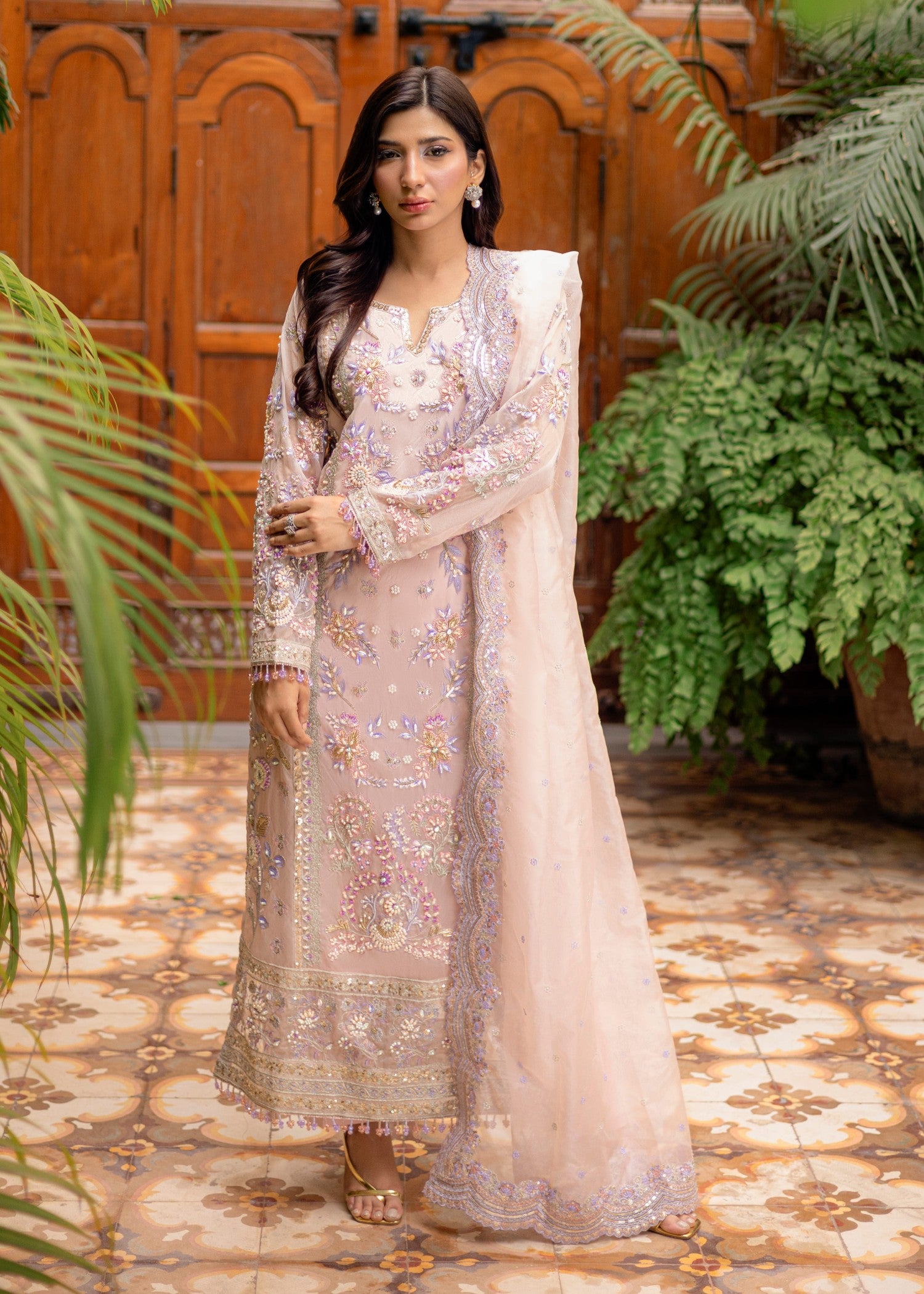 korean raw silk Kurta Set in Pastel pink