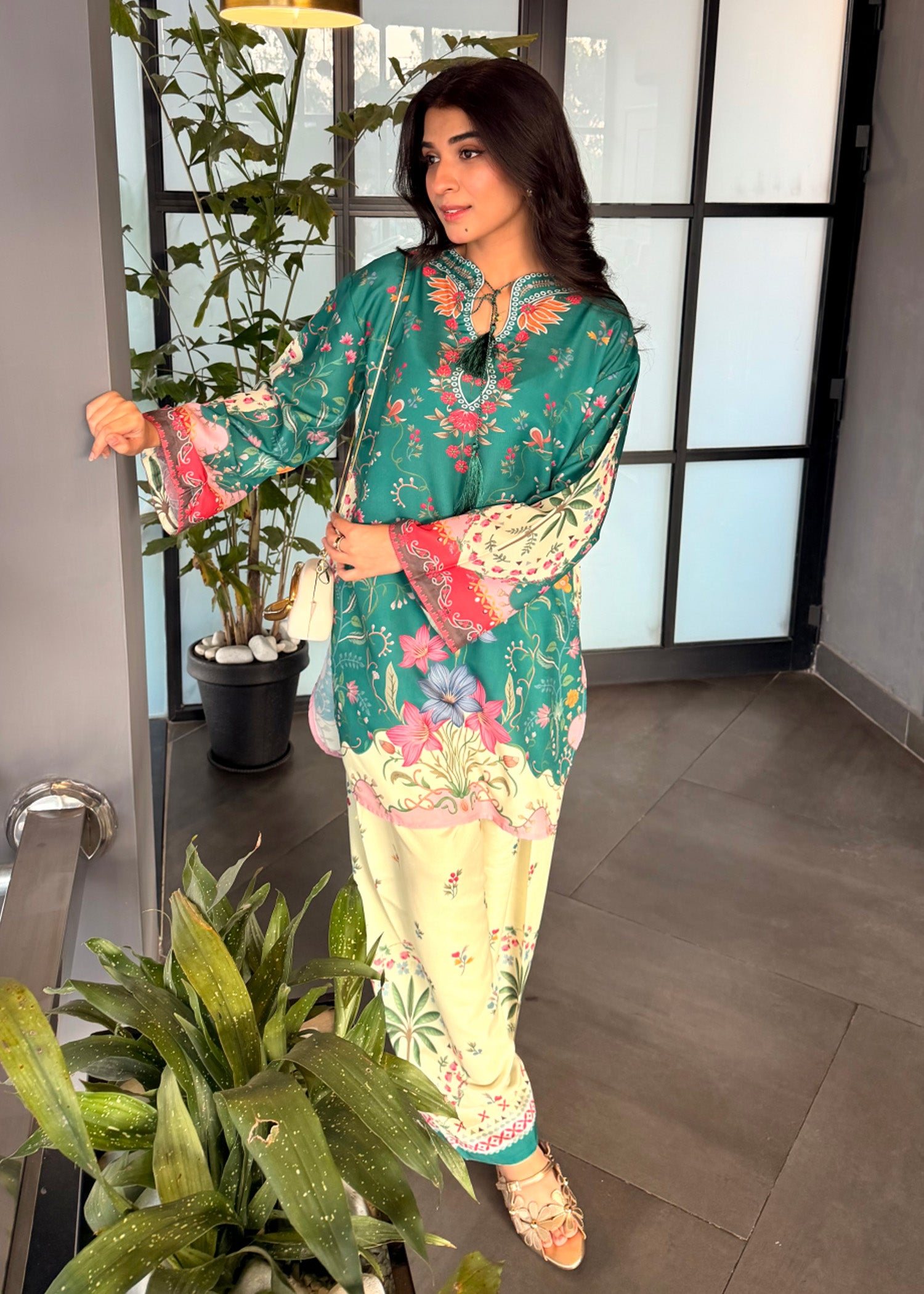 poly lawn Kurta Set in Sea green