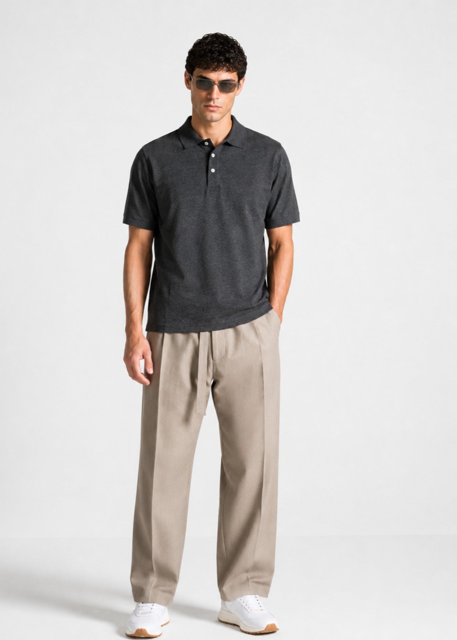cotton Polo Shirt in Charcoal black