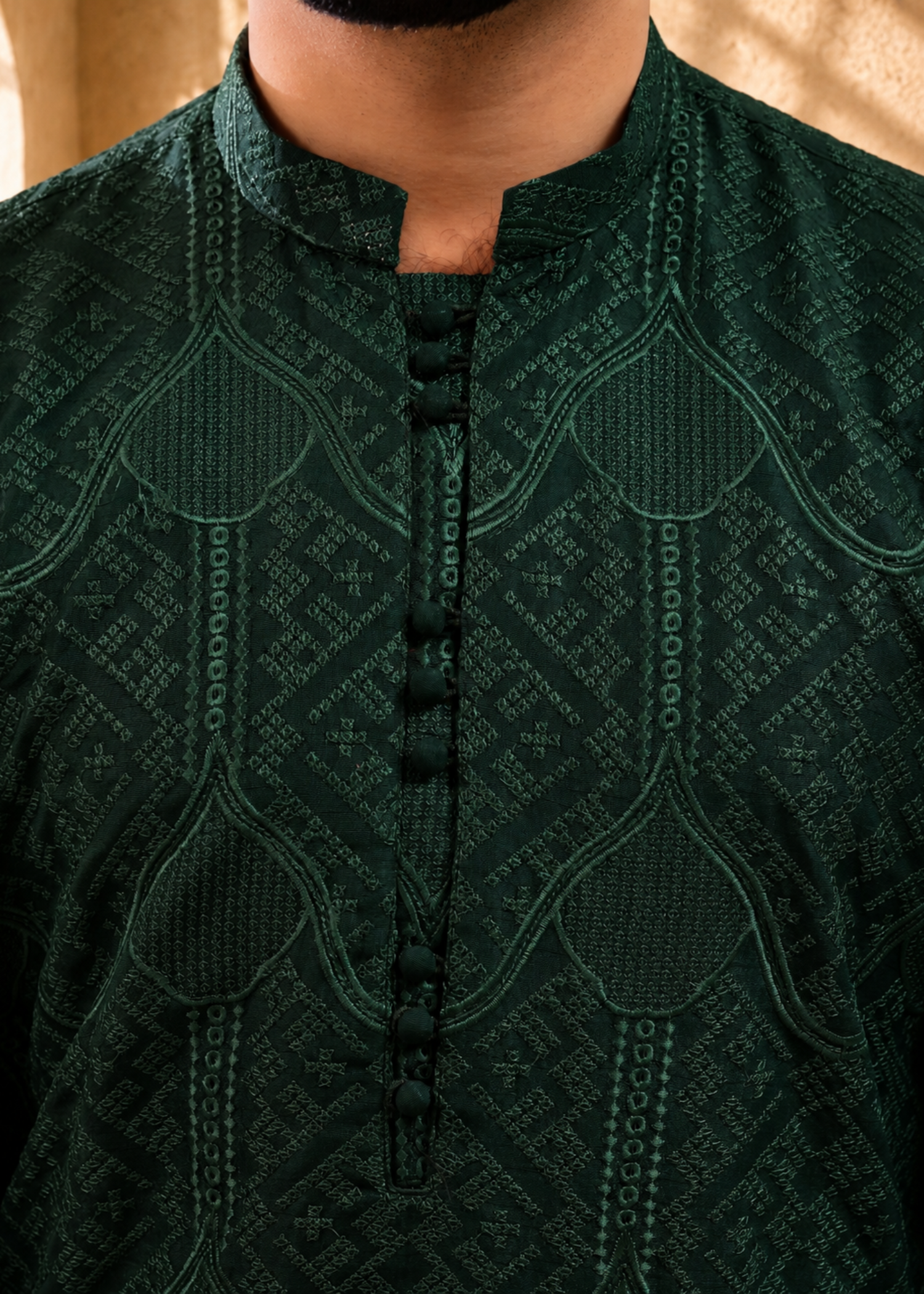 jamawar Prince Coat in Dark green