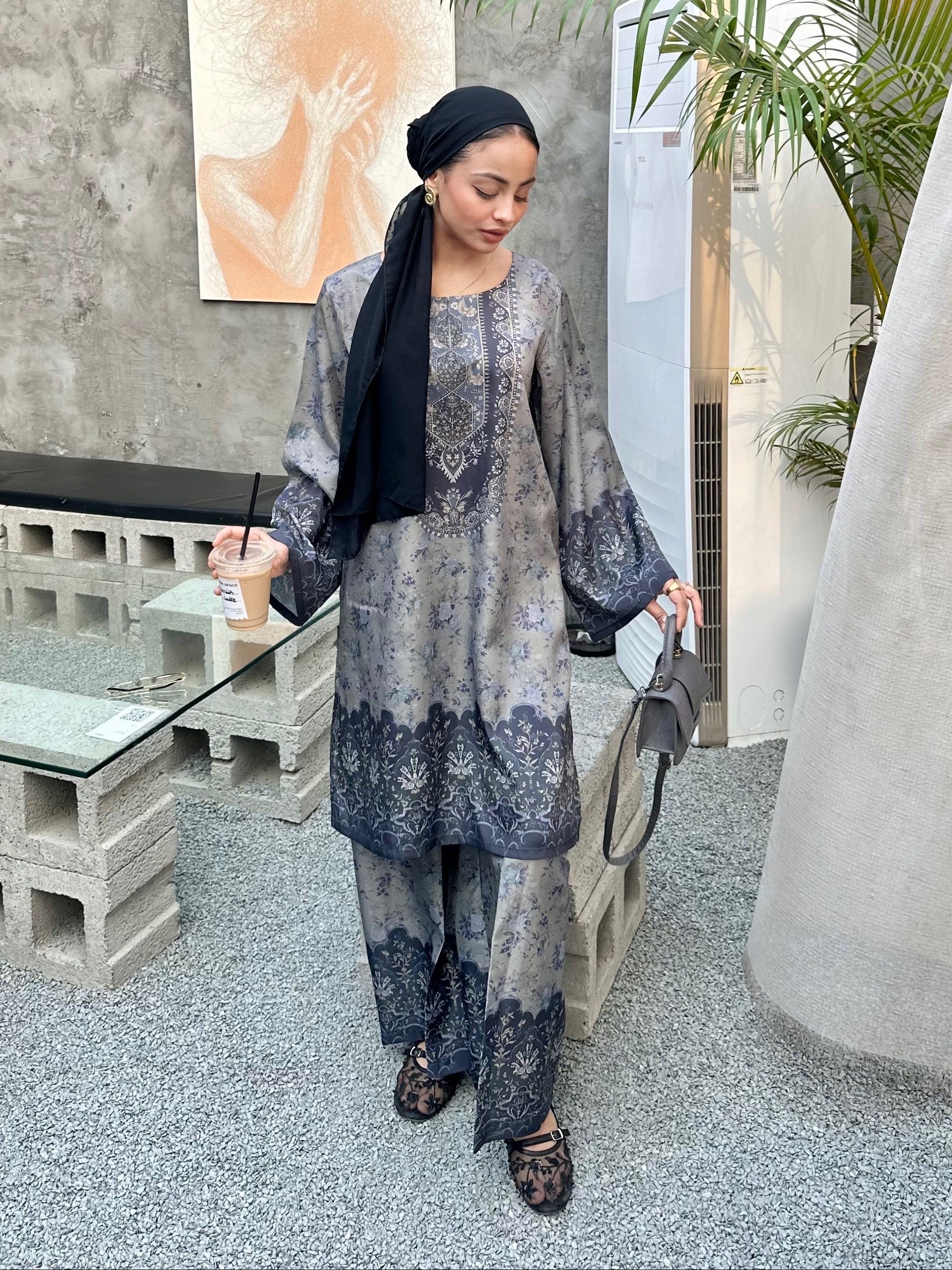 viscose raw silk Co Ord Sets in Steel blue