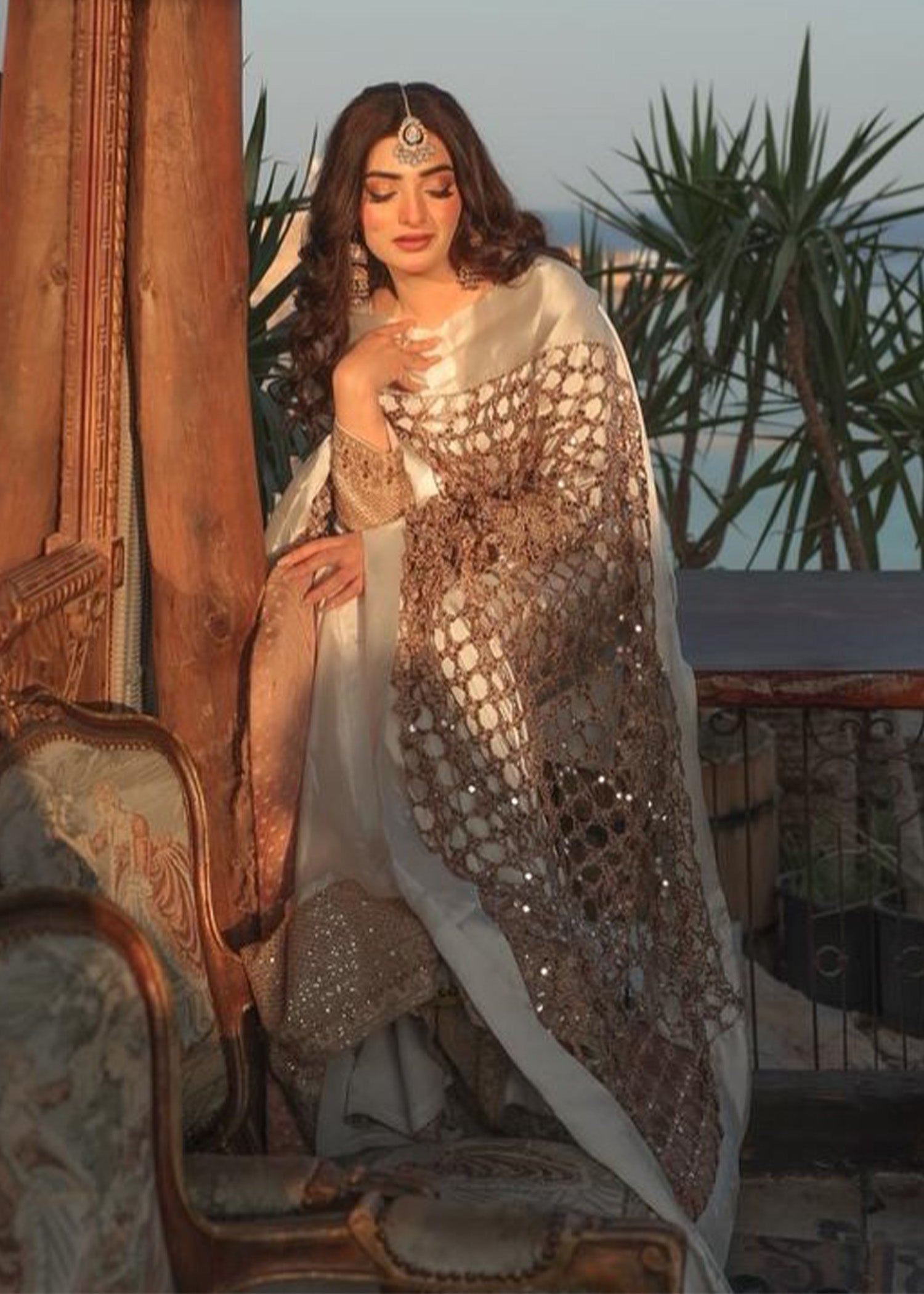 silk charmeuse Sharara in Ivory
