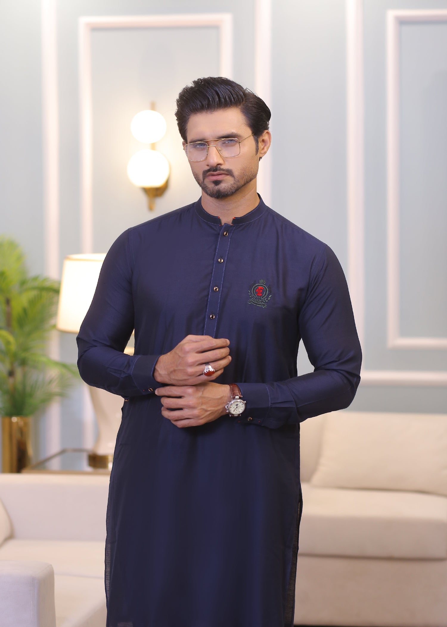 cotton silk Kurta Set in Blue