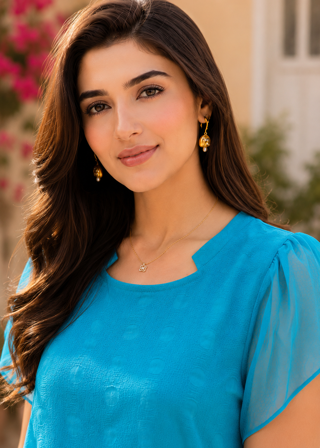 polyester chiffon Tunic in Bondi blue