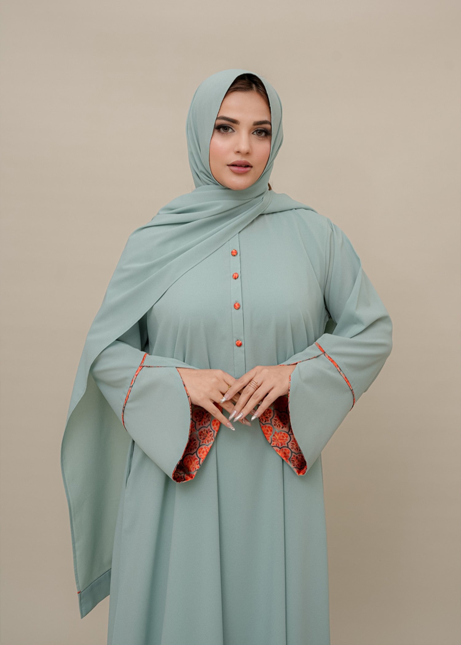 crepe silk Abaya in Pastel green