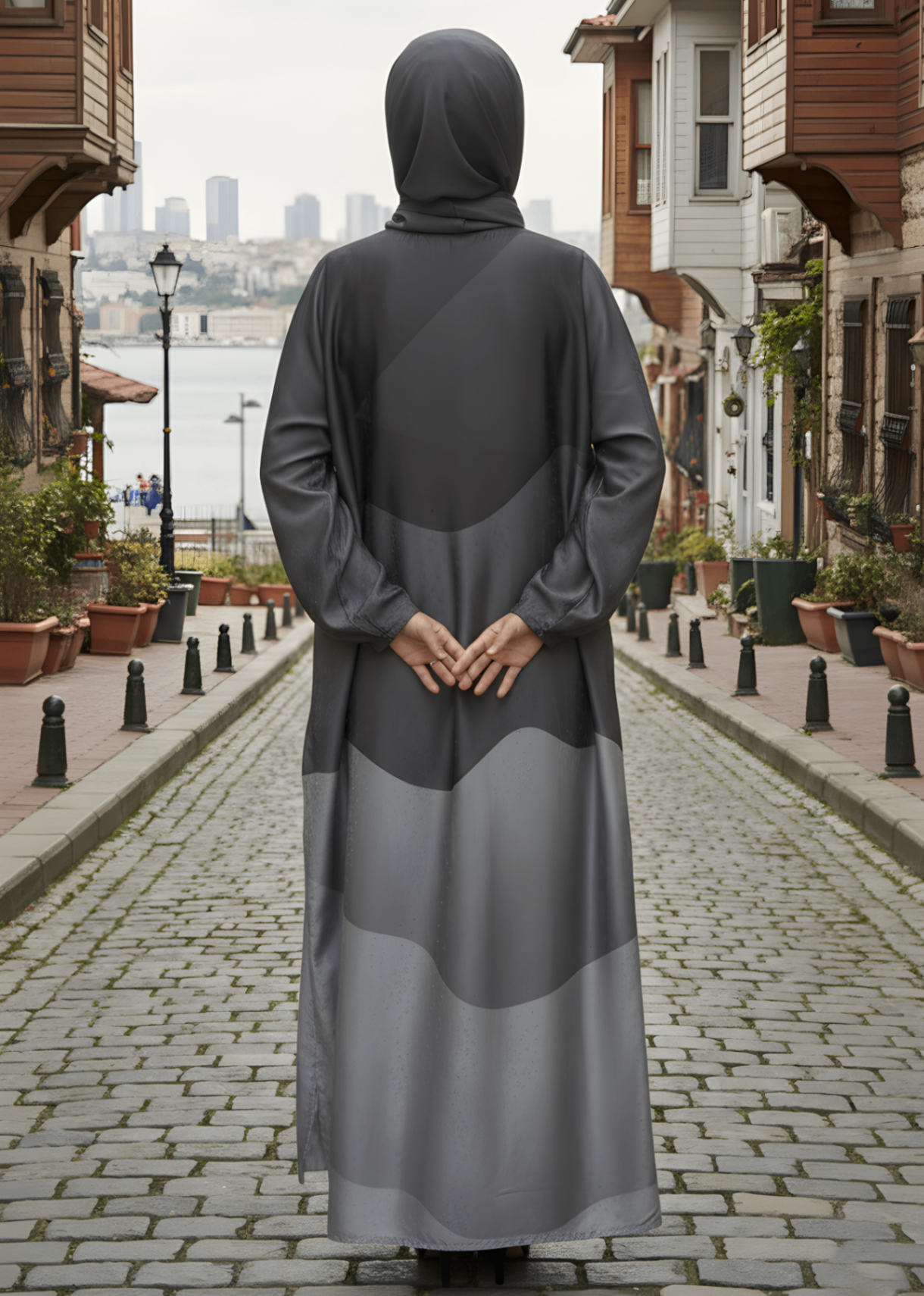 jacquard georgette Abaya in Grey