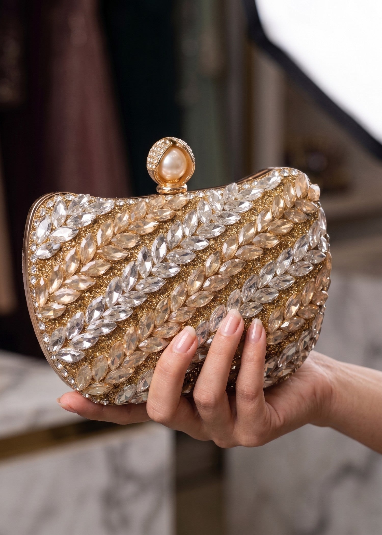 Clutch in Champagne, gold Color by - Trendy Women Clutch FQB2186