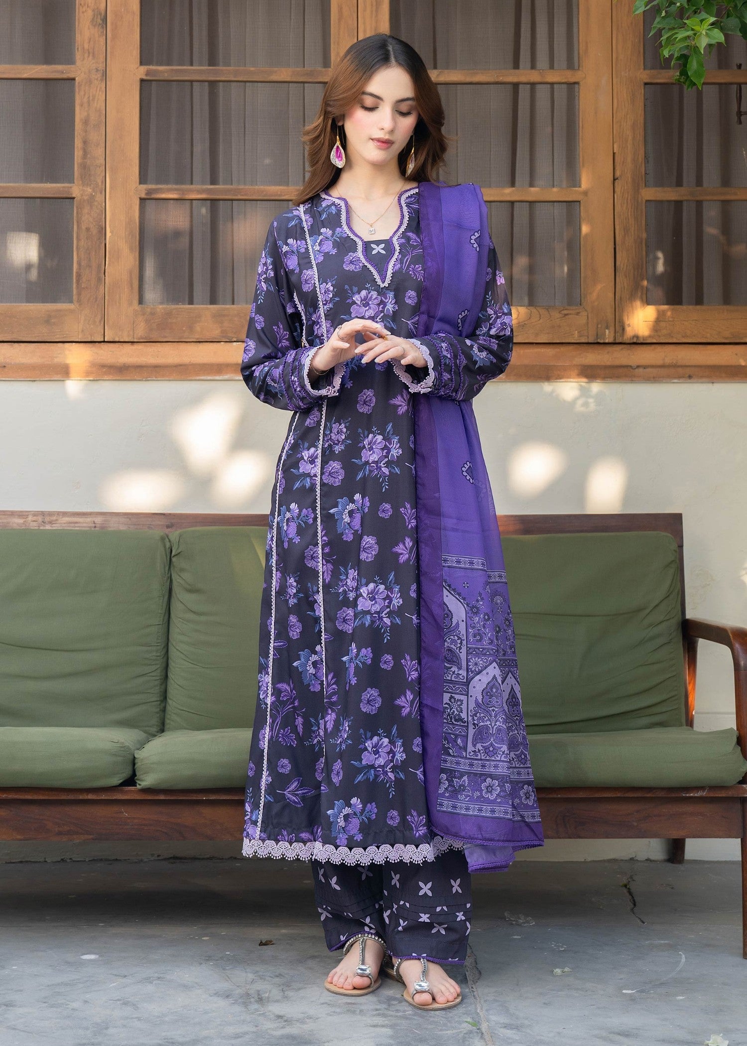 raw silk Gown in Royal purple