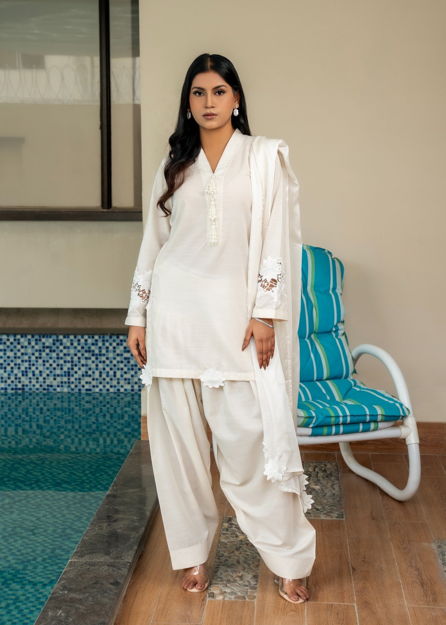 korean raw silk Kurta Set in Cream