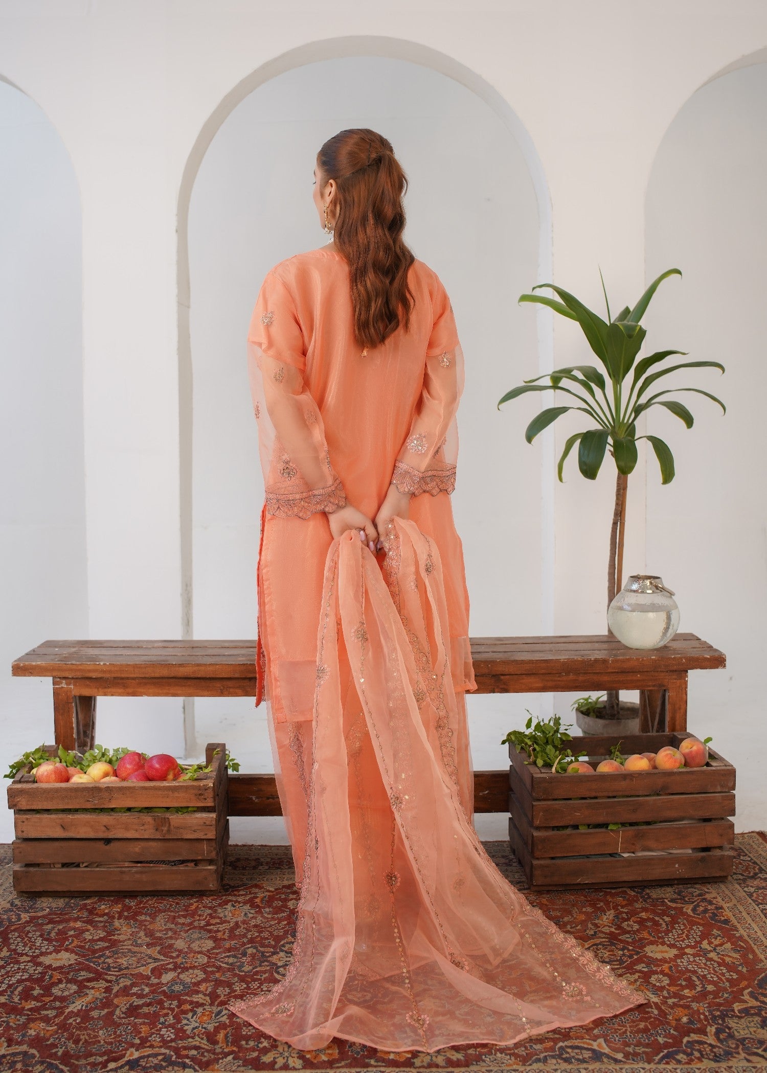 organza Sharara in Peach orange