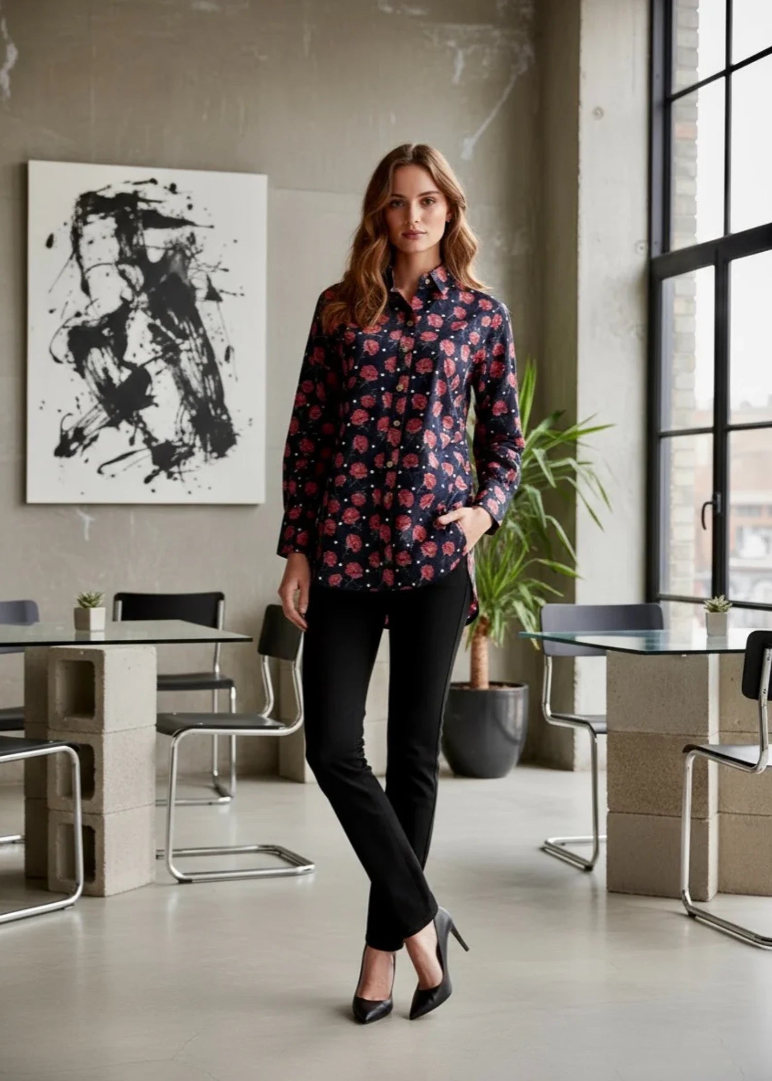 silk Top in Navy blue