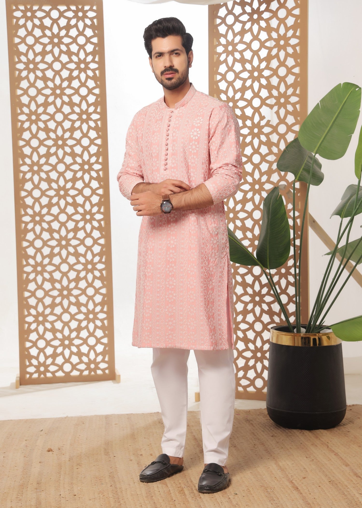 cotton silk Kurta Set in Rose pink