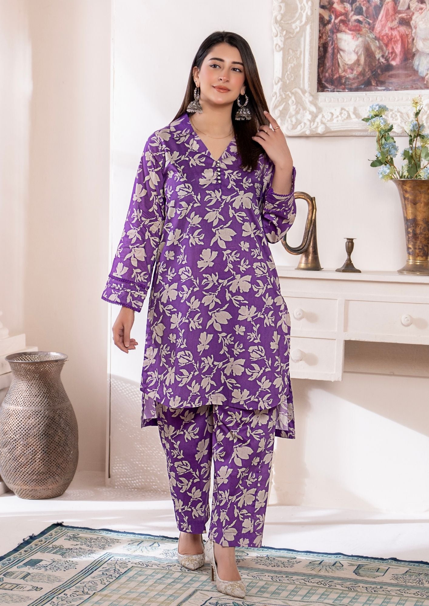 lawn Co Ord Sets in Royal purple