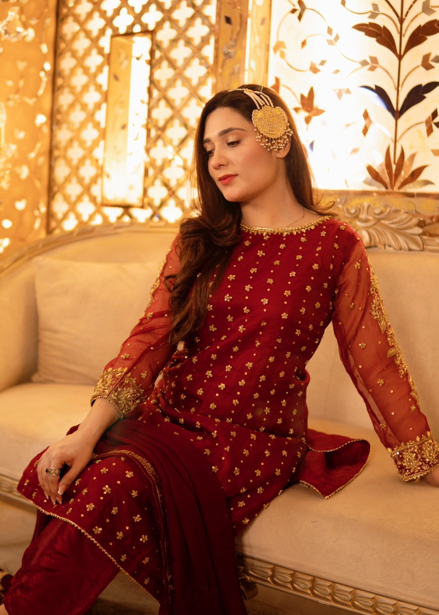 poly organza Kurta Set in Maroon
