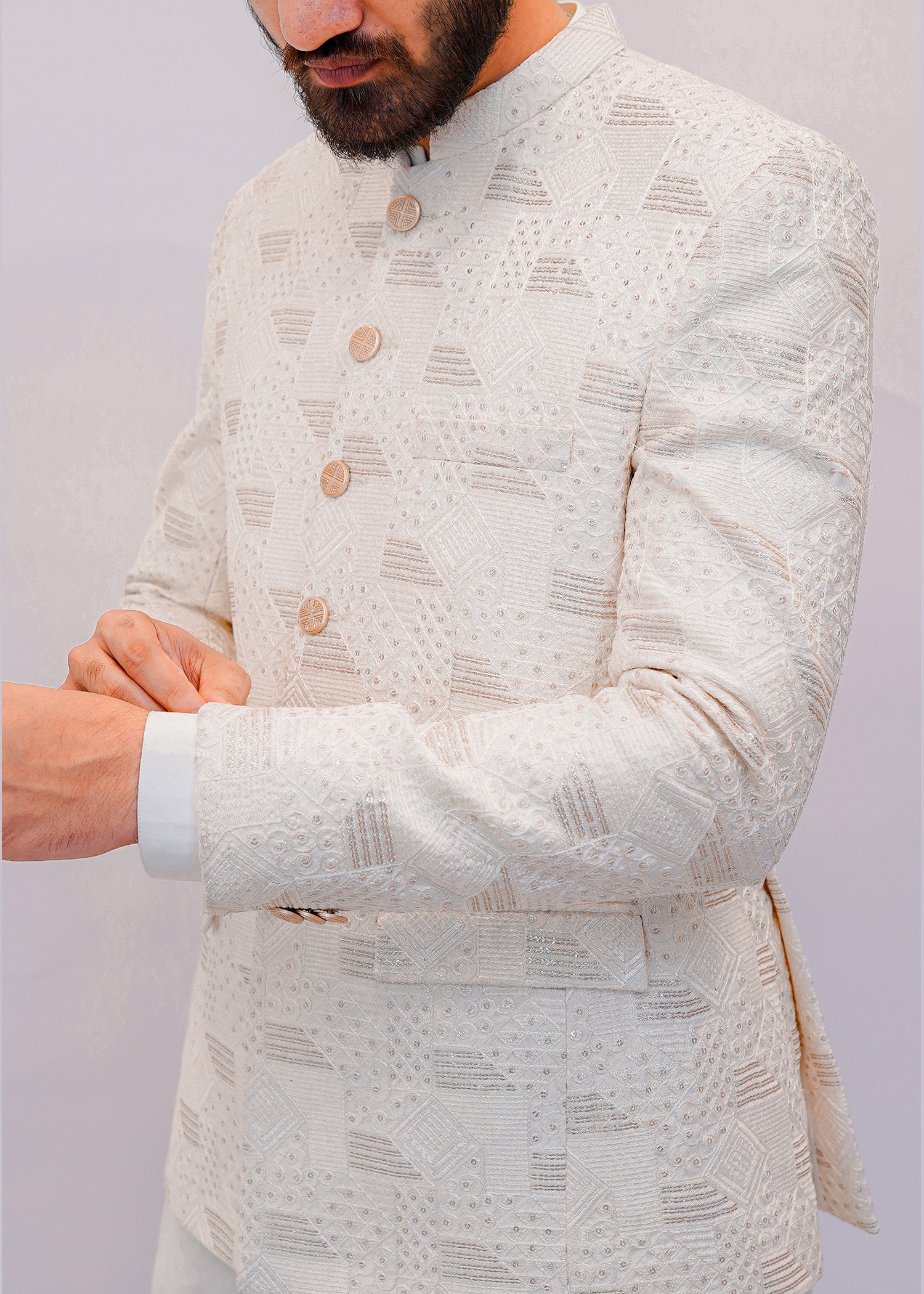 raw silk Prince Coat in Pearl white
