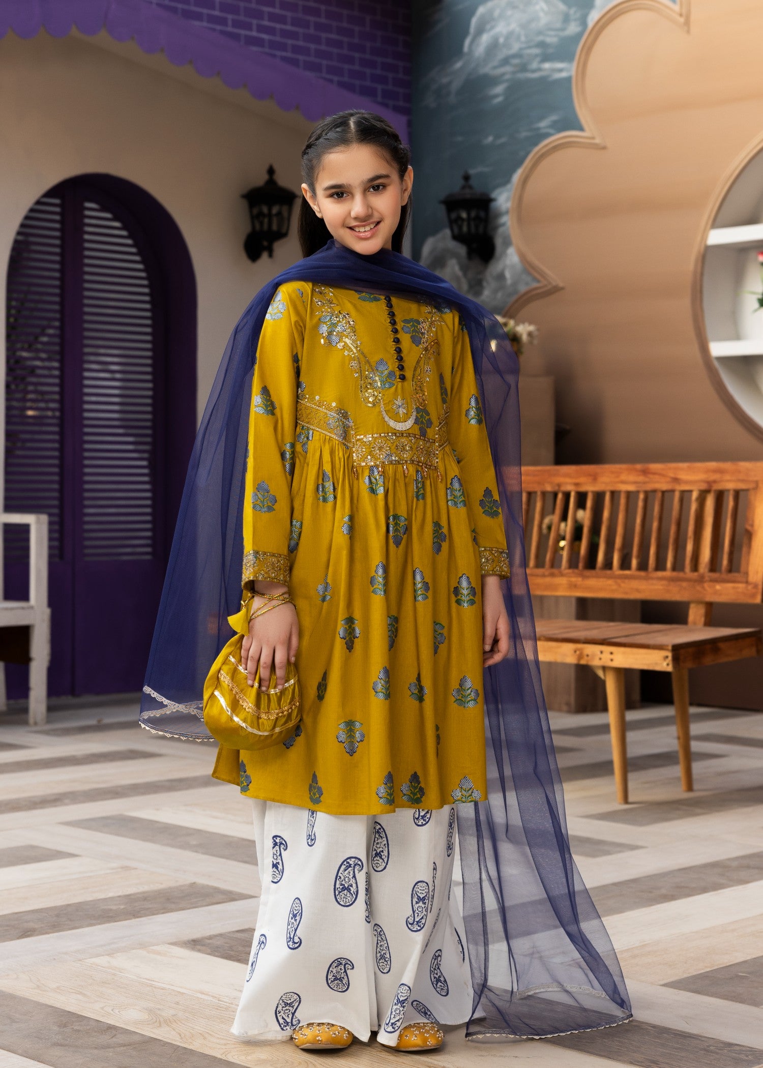 lawn cotton Sharara in Mustard