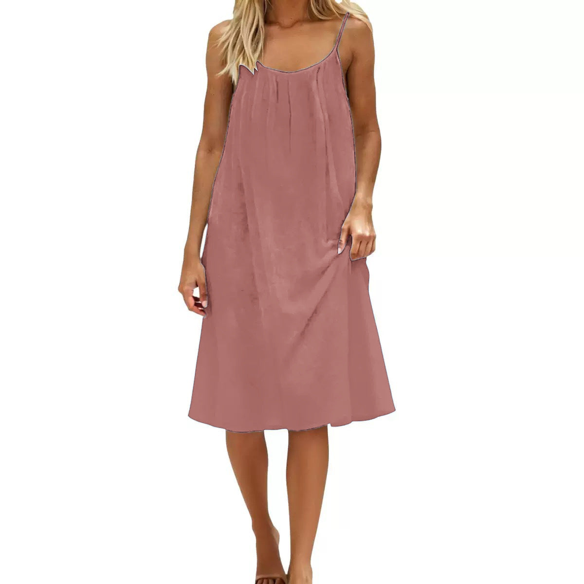 Women's Solid-Colored Strap Backless Dress