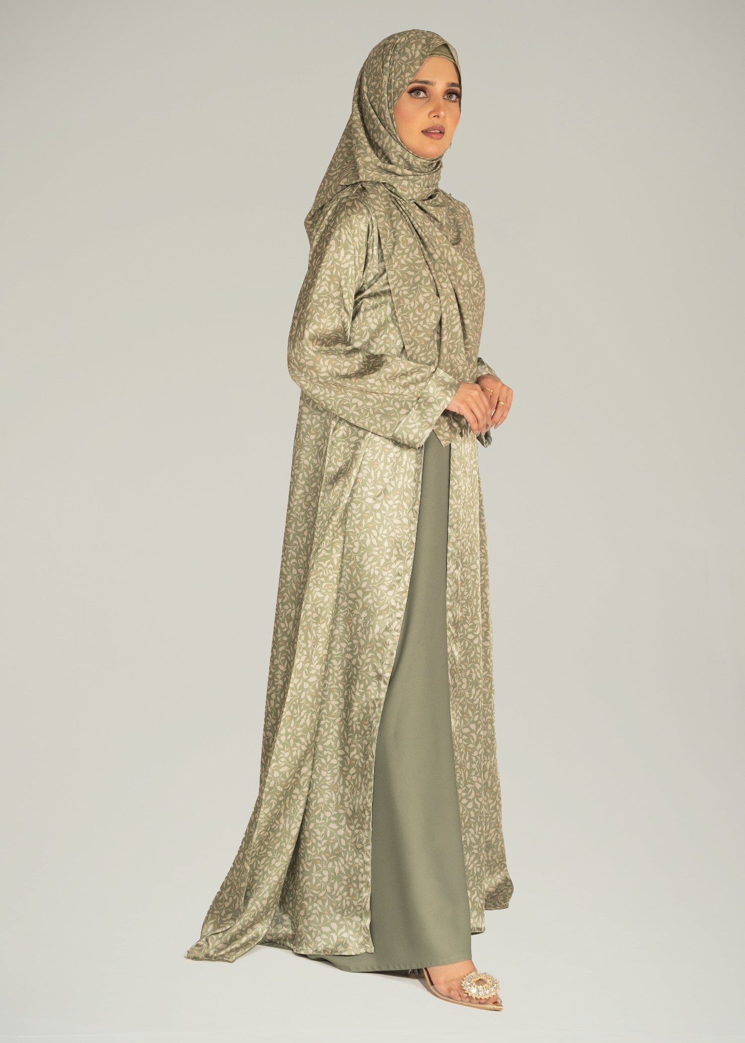 silk Abaya in Olive green