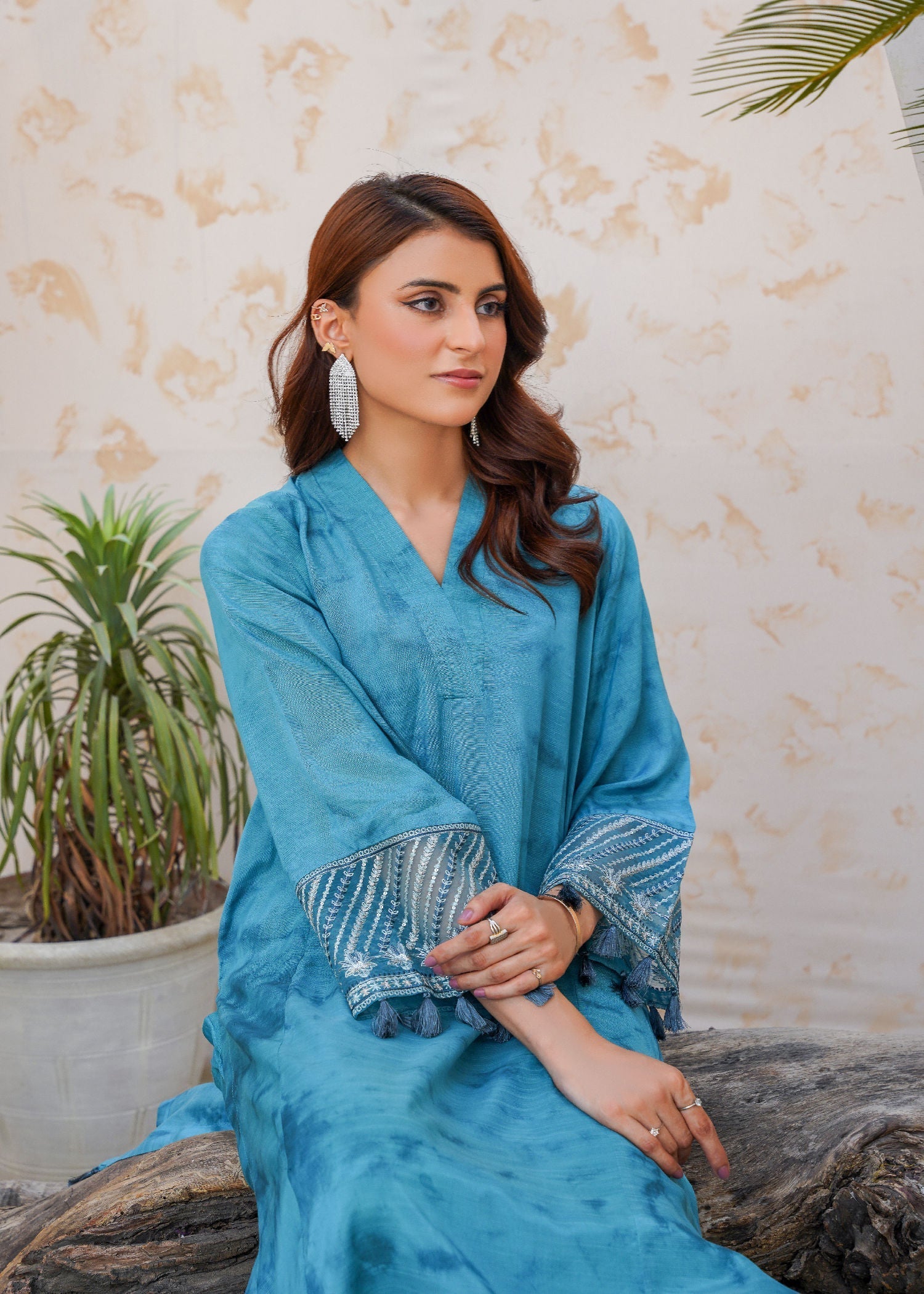 bemberg crinkle chiffon Kurta Set in Sky blue