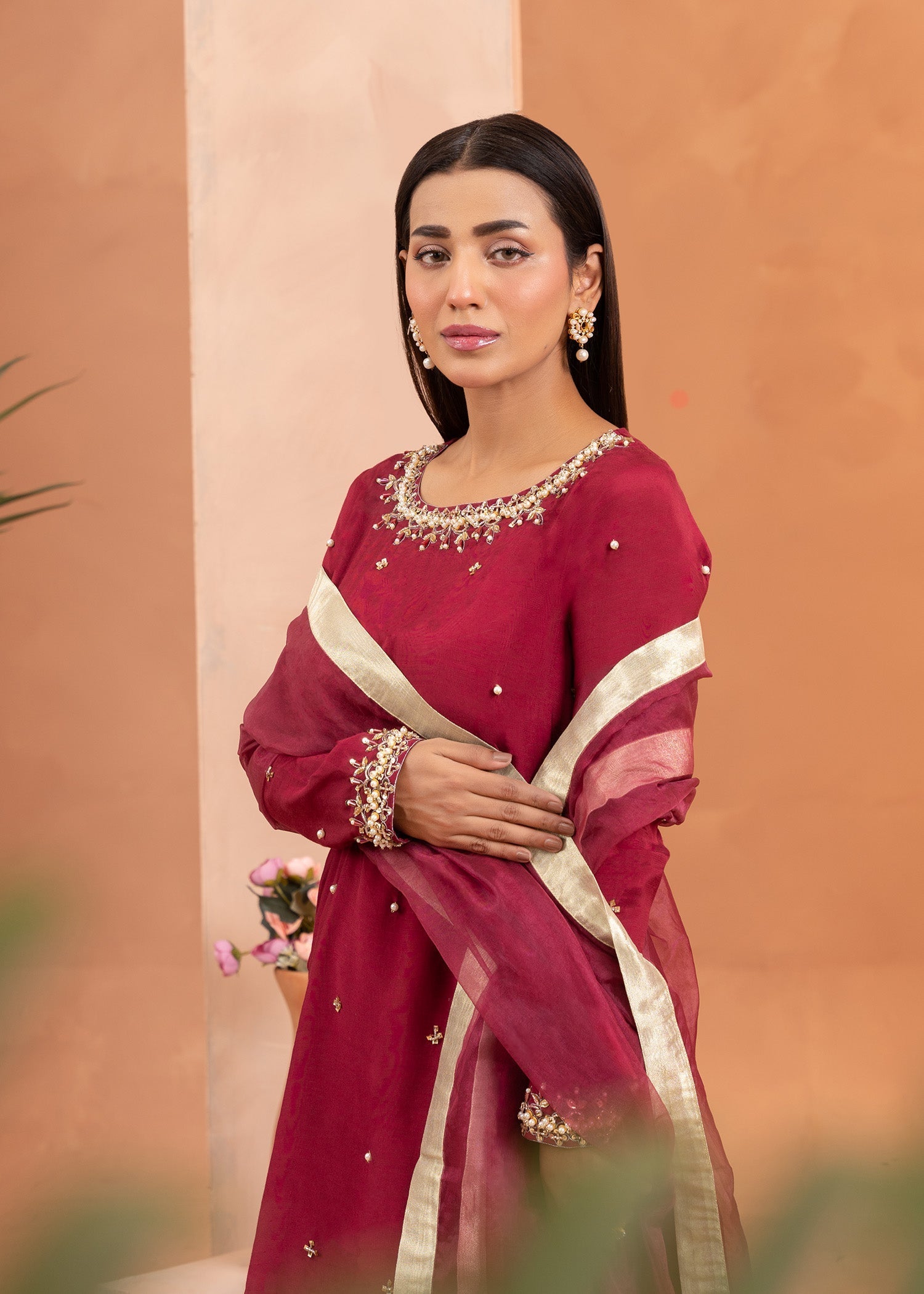 raw silk Kurta Set in Maroon