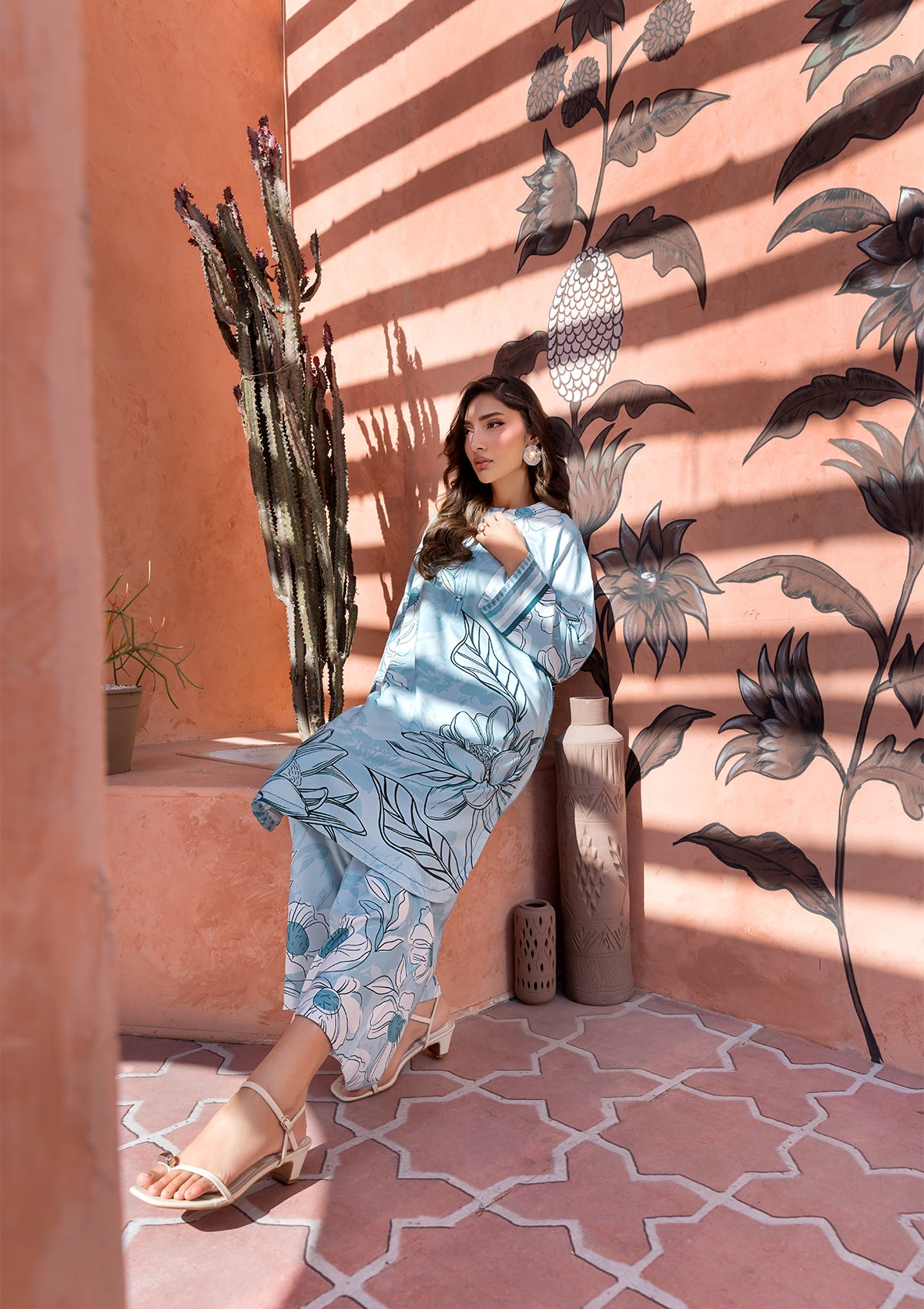 lawn Kurta Set in Sky