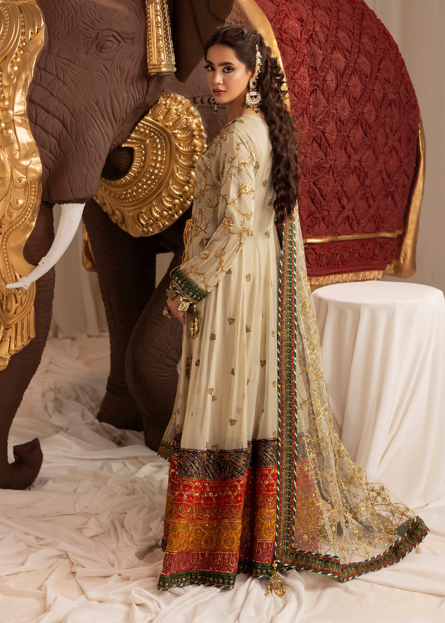 chiffon Angrakha in Sage green