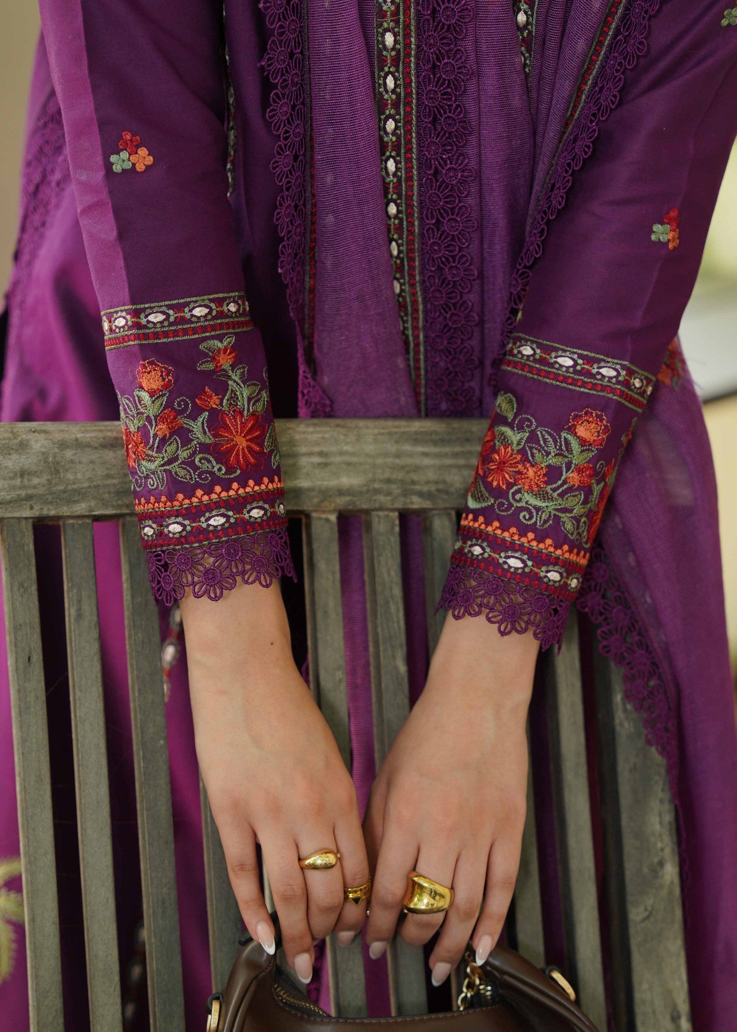 lawn Kurta Set in Royal purple