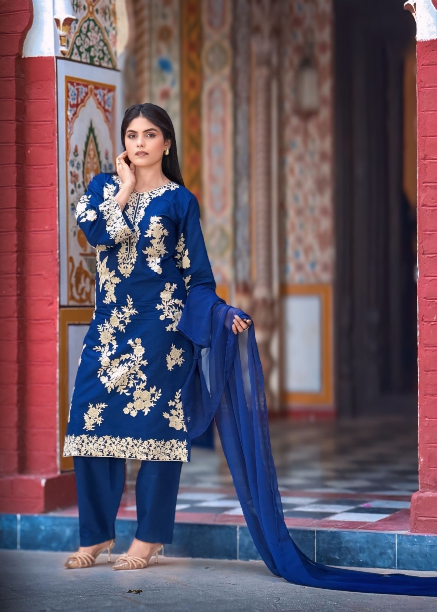 linen Kurta Set in Royal blue