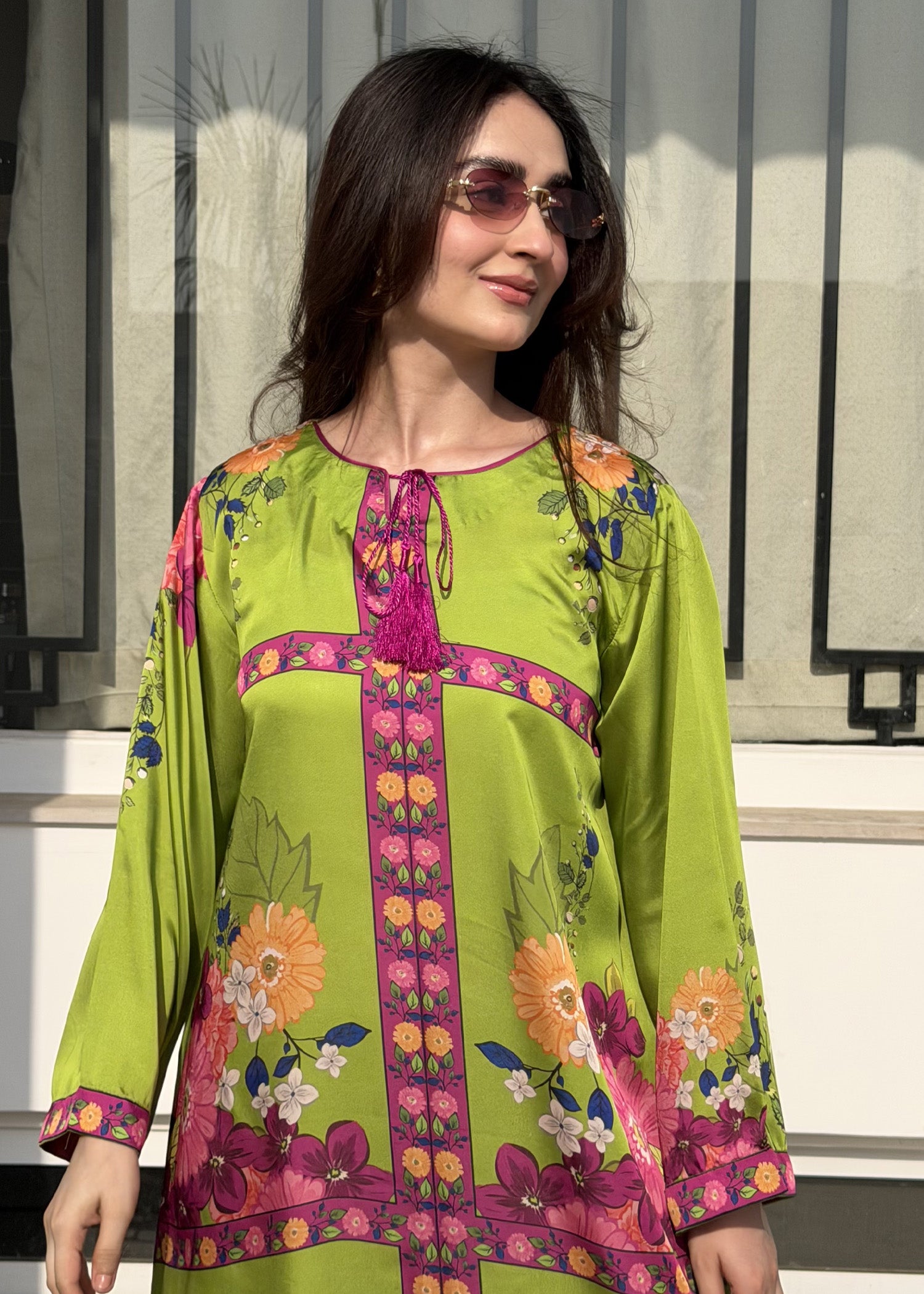 satin silk Kaftan in Apple green