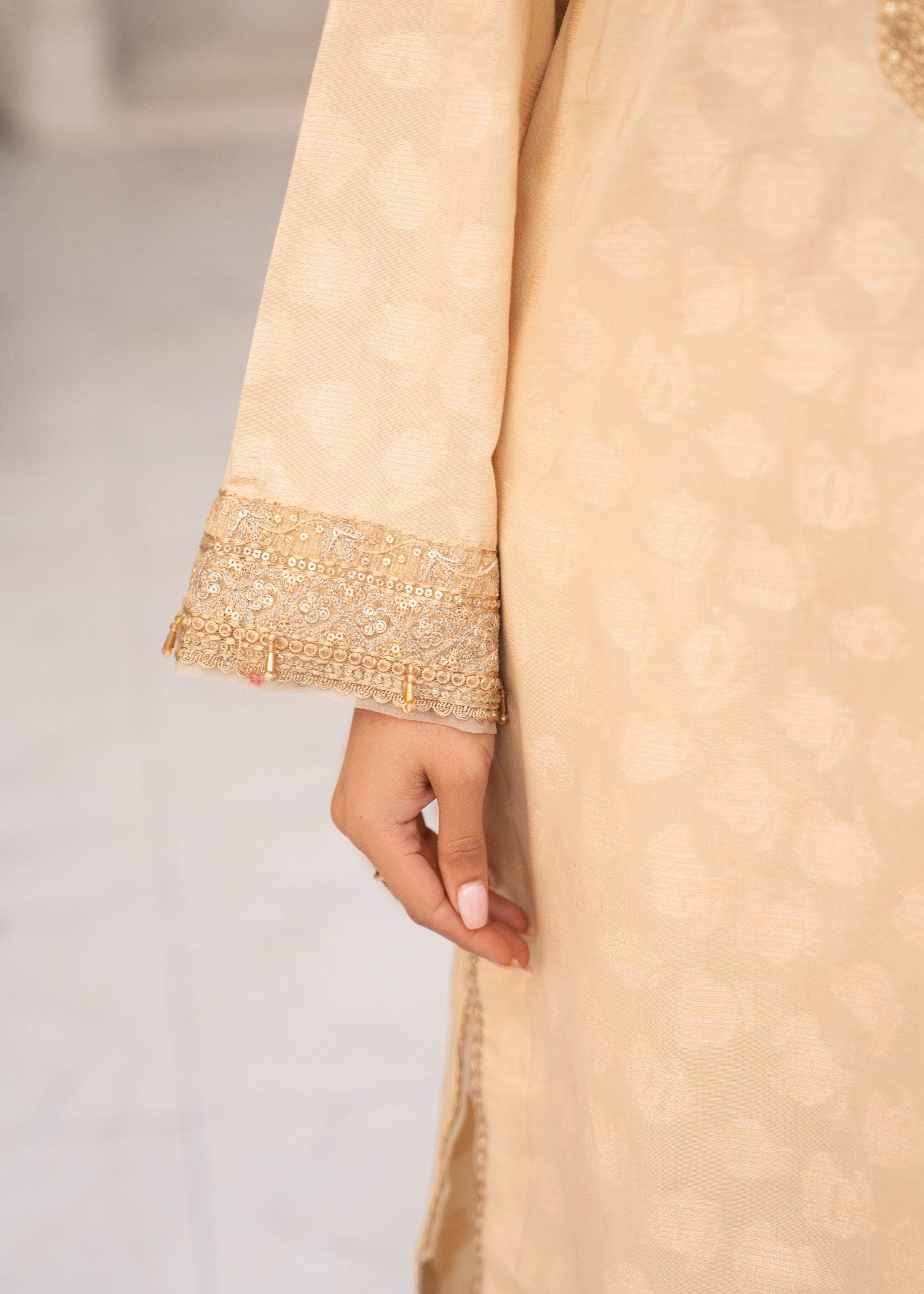 jacquard Kurta Set in Cream