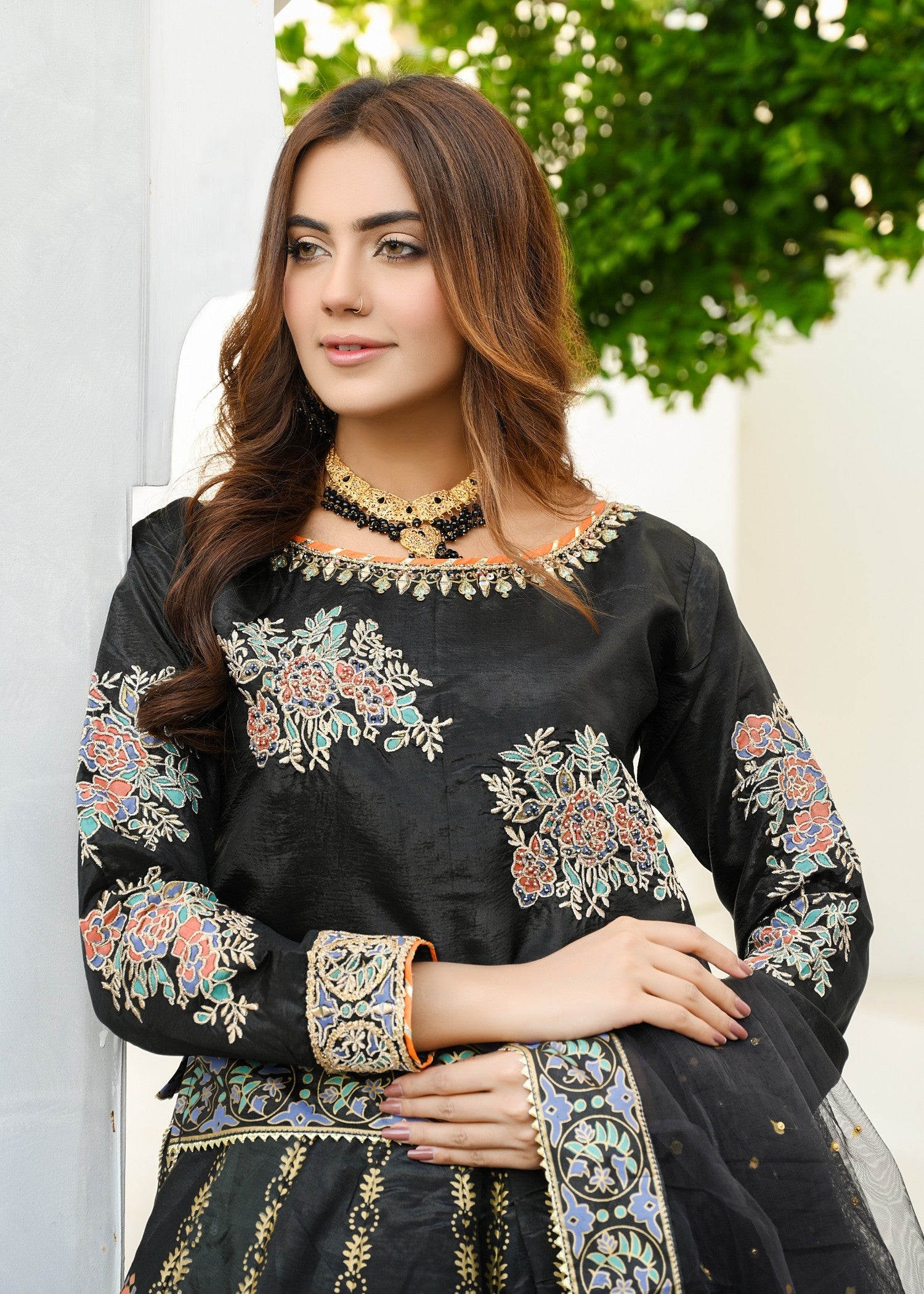 kattan silk Lehenga in Black