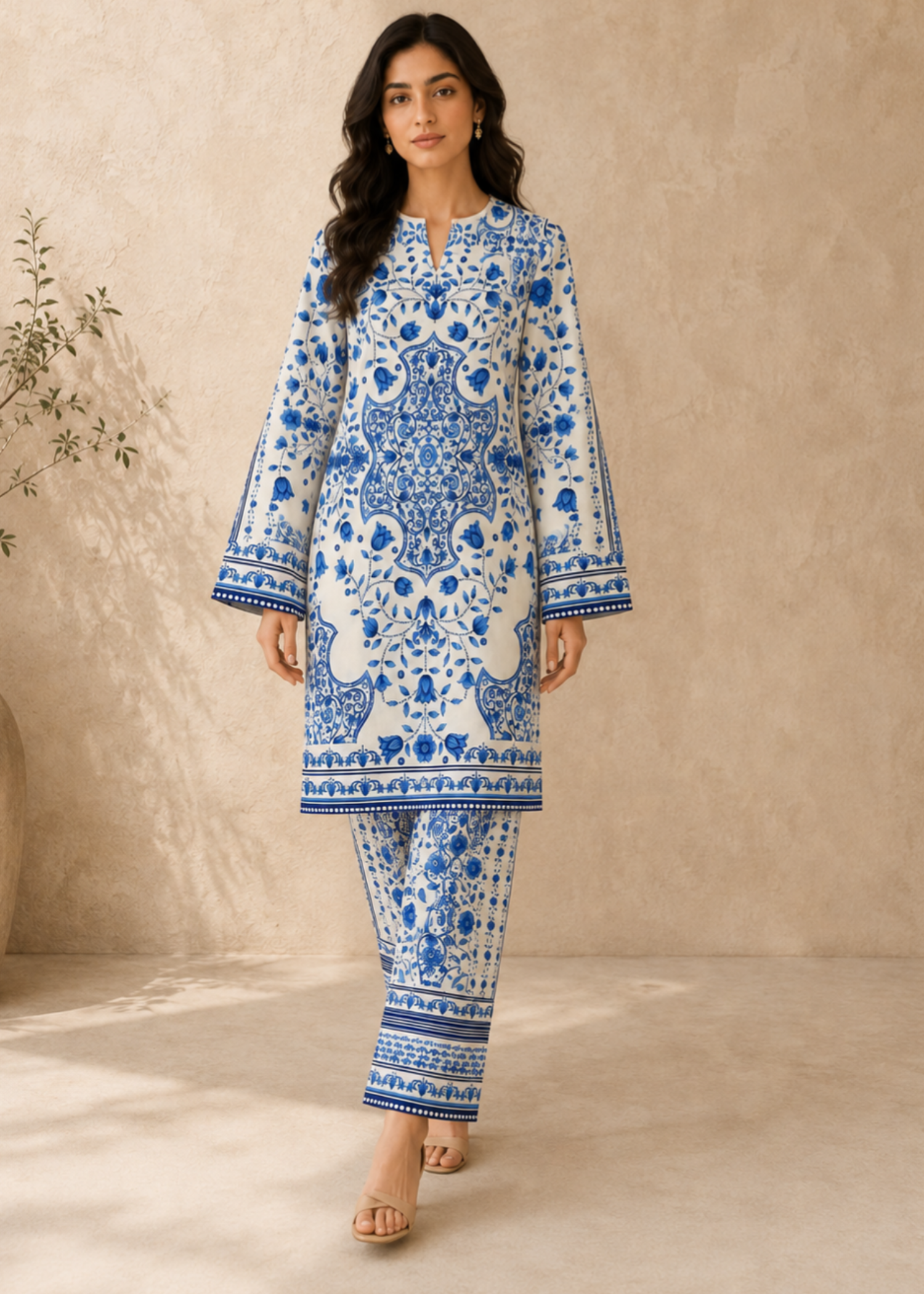 lawn Unstitched in Blue, white
