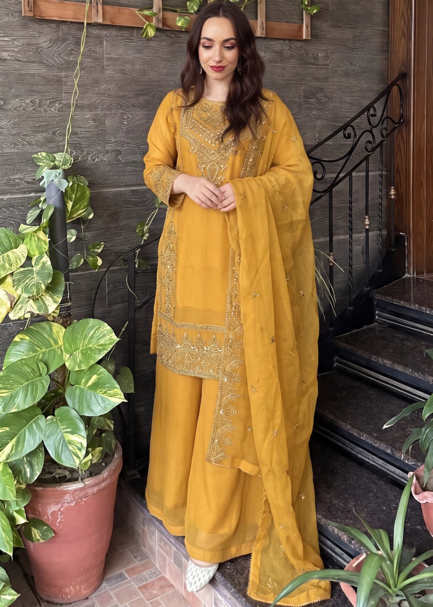 chiffon Sharara in Mustard